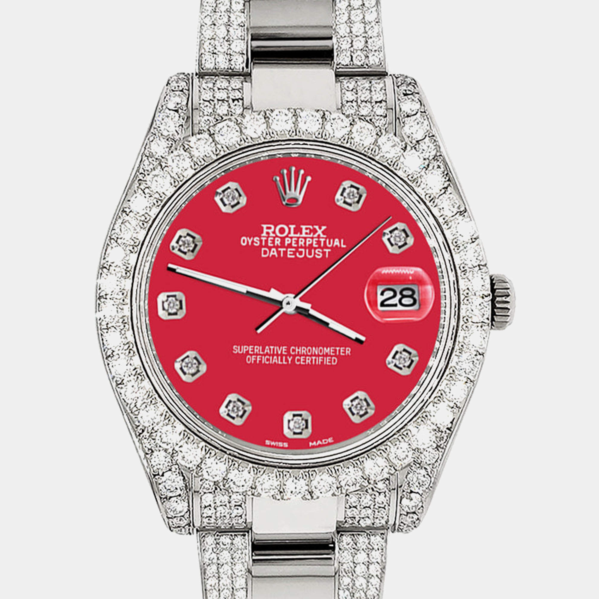 Rolex Custom Scarlet Red 8.3CT Diamond Stainless Steel Datejust II 116300 Automatic Men's Wristwatch 41mm