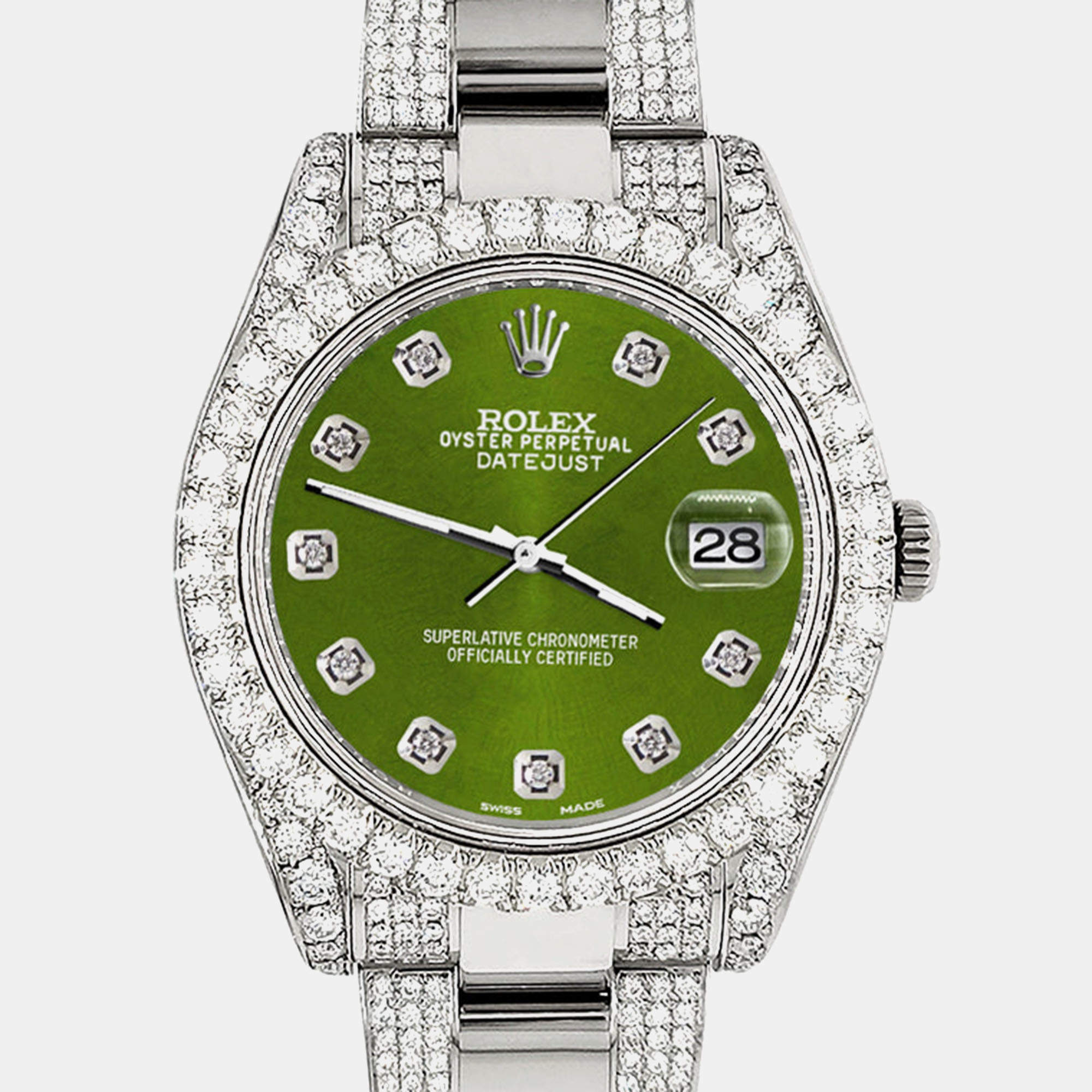 Rolex Custom Royal Green 8.3CT Diamond Stainless Steel Datejust II 116300 Automatic Men's Wristwatch 41mm