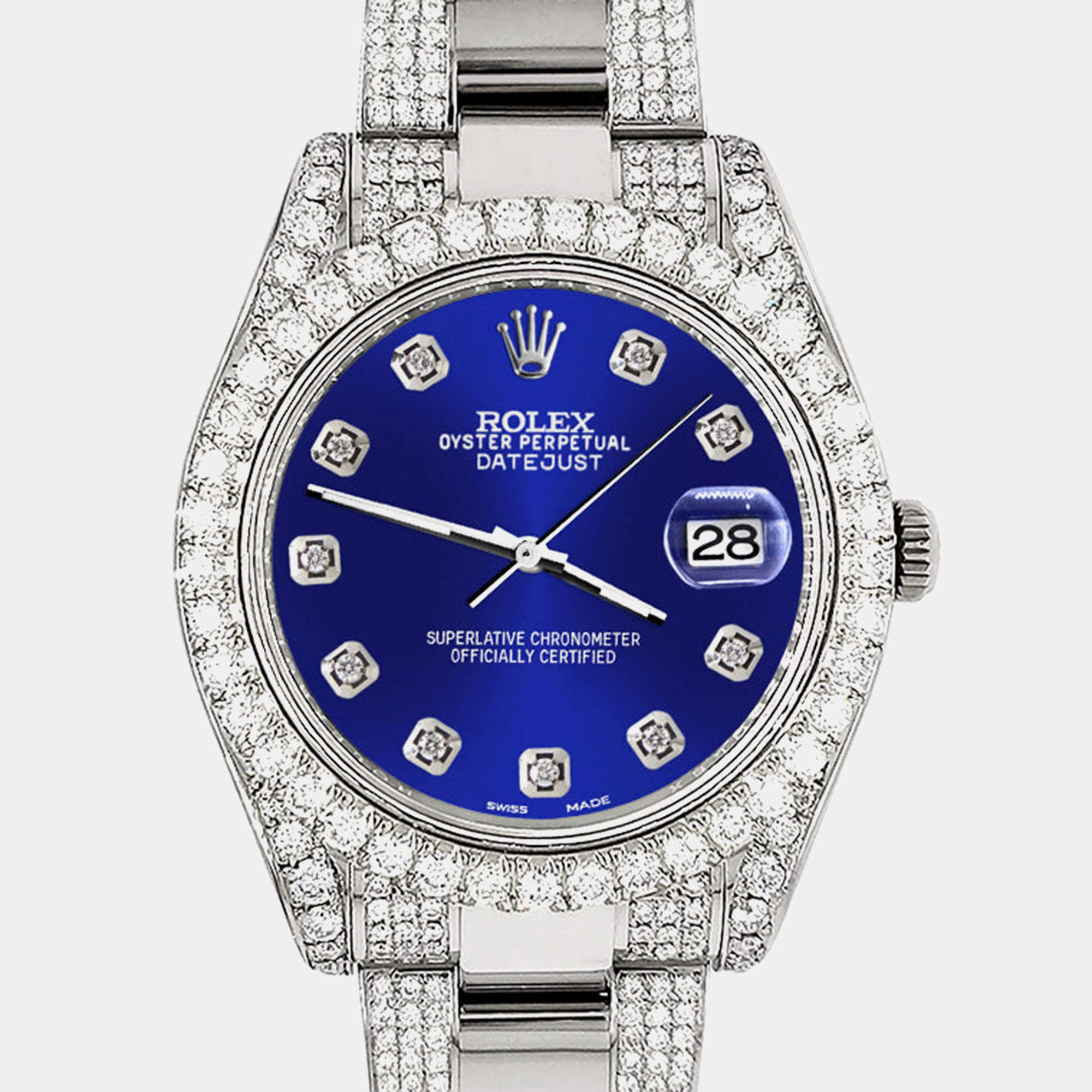 Rolex Custom Navy Blue 8.3CT Diamond Stainless Steel Datejust II 116300 Automatic Men's Wristwatch 41mm