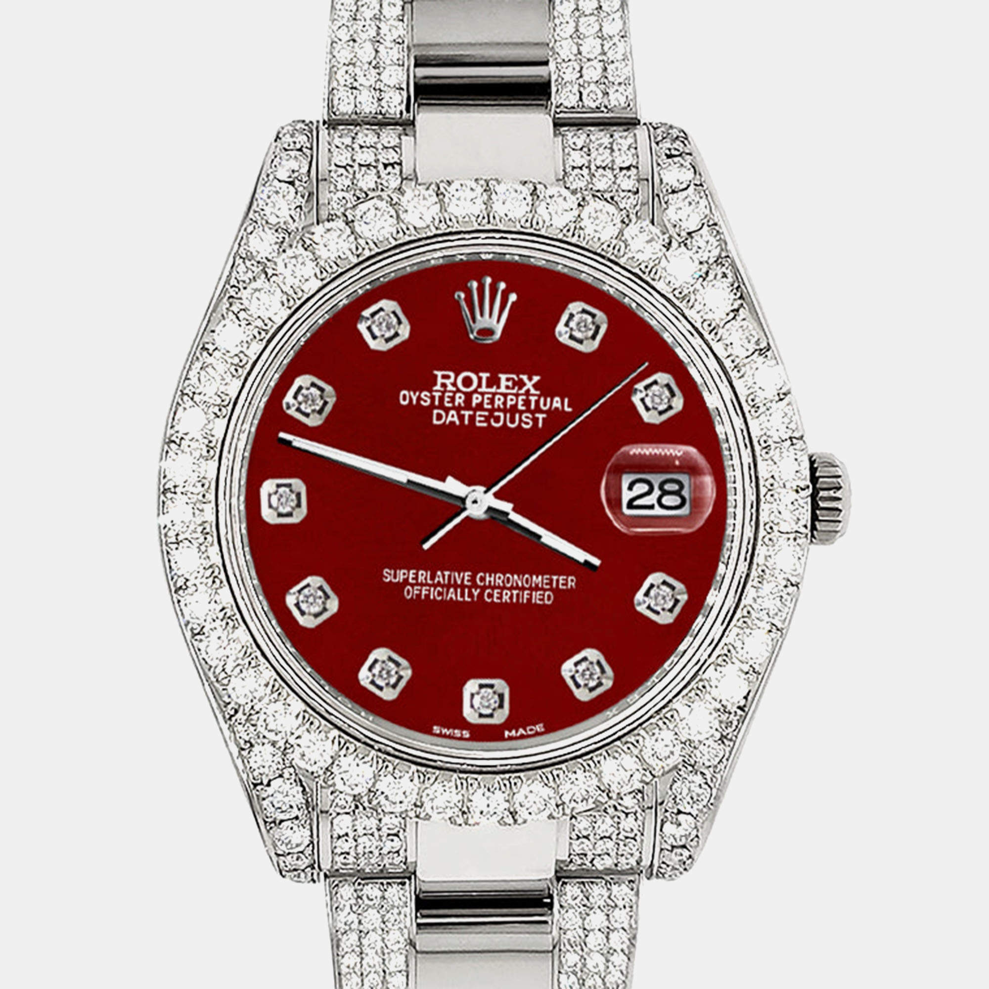 Rolex Custom Imperial Red 8.3CT Diamond Stainless Steel Datejust II 116300 Automatic Men's Wristwatch 41mm