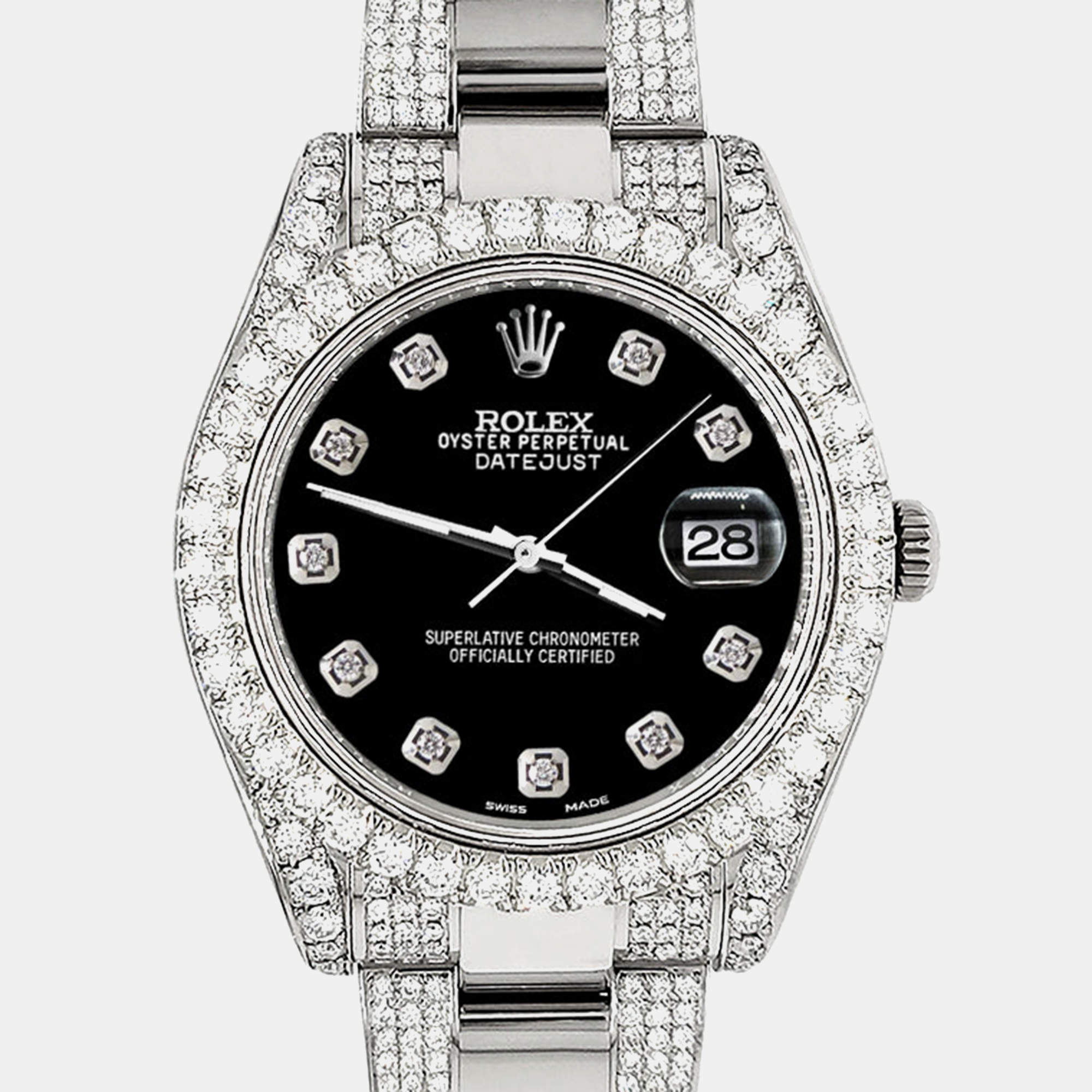 Rolex Custom Black 8.3CT Diamond Stainless Steel Datejust II 116300 Automatic Men's Wristwatch 41mm