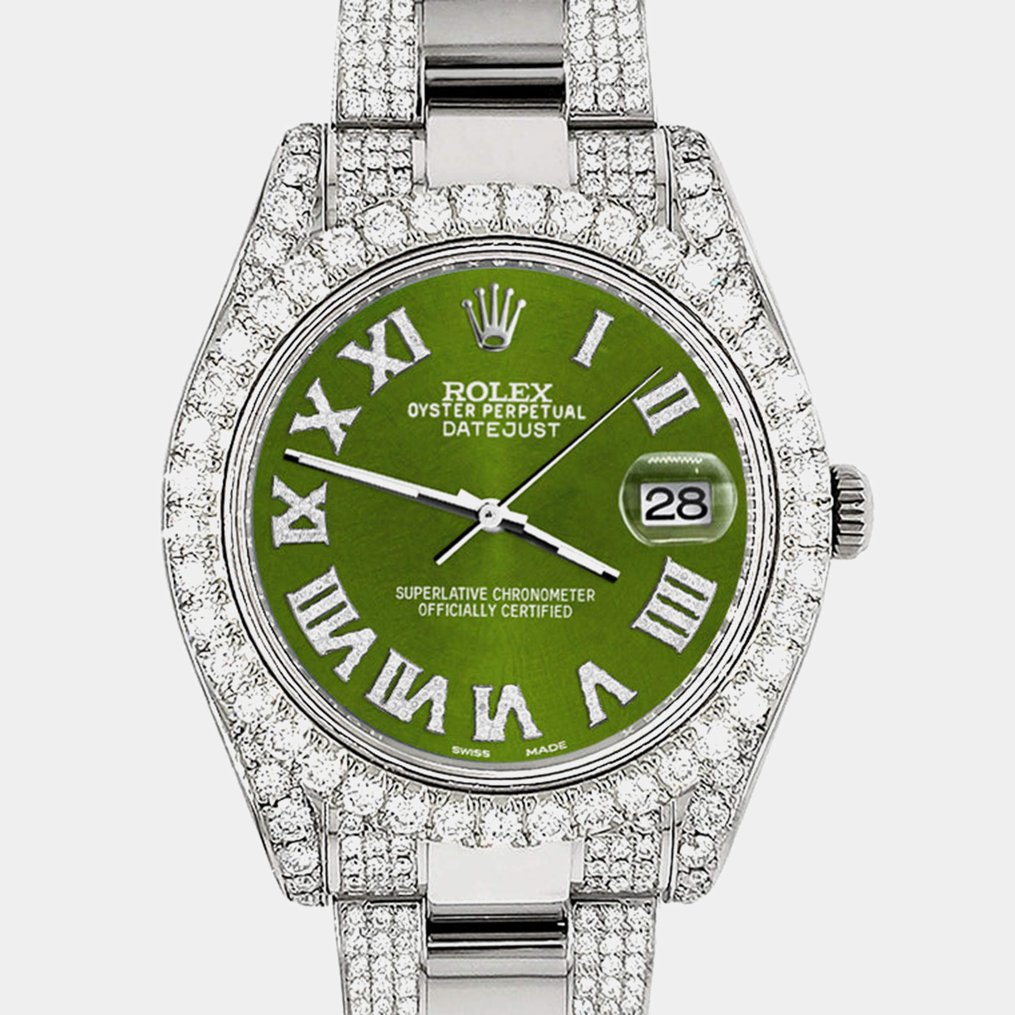 Rolex Custom Royal Green 8.3CT Diamond Stainless Steel Datejust II 116300 Automatic Men's Wristwatch 41mm