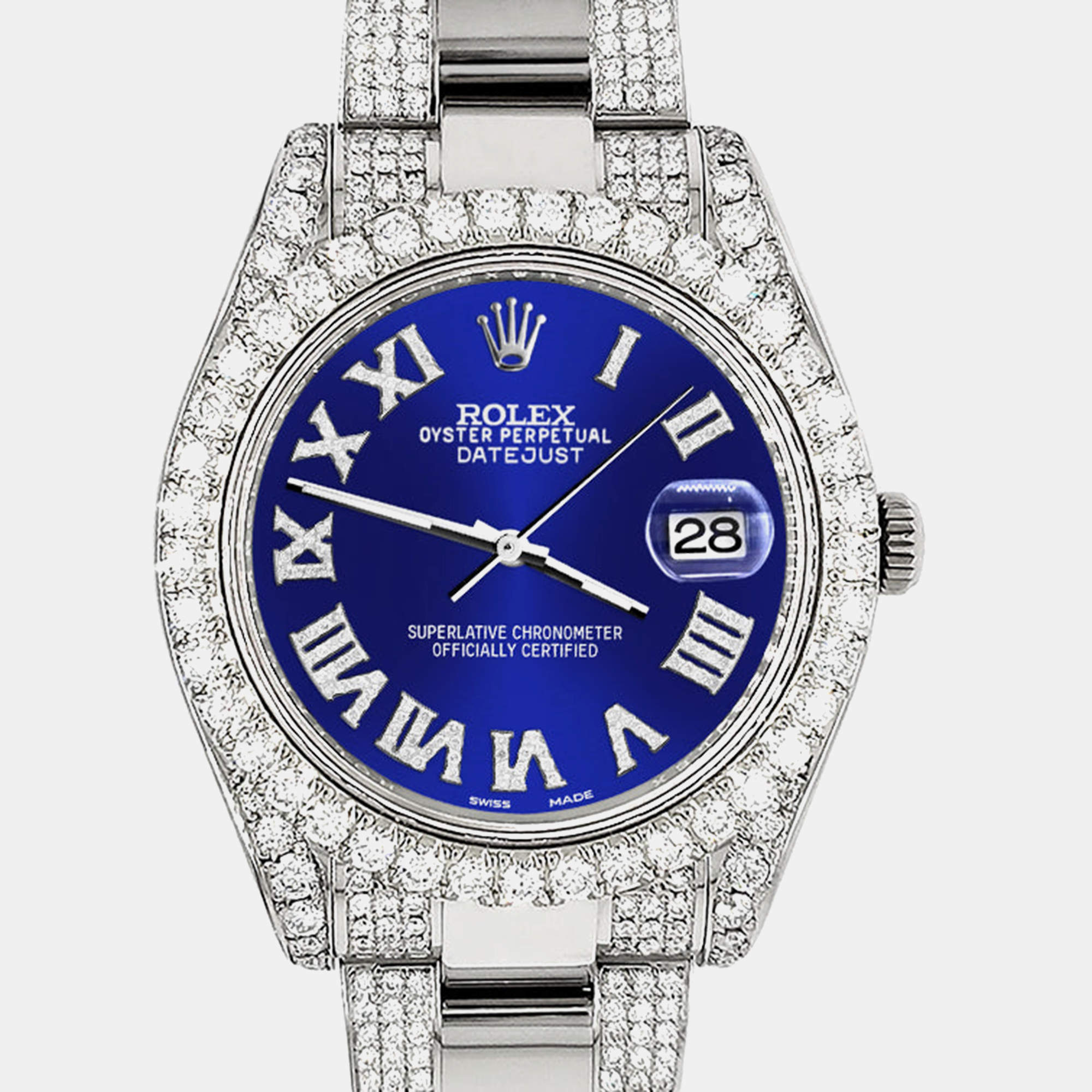 Rolex Custom Navy Blue 8.3CT Diamond Stainless Steel Datejust II 116300 Automatic Men's Wristwatch 41mm