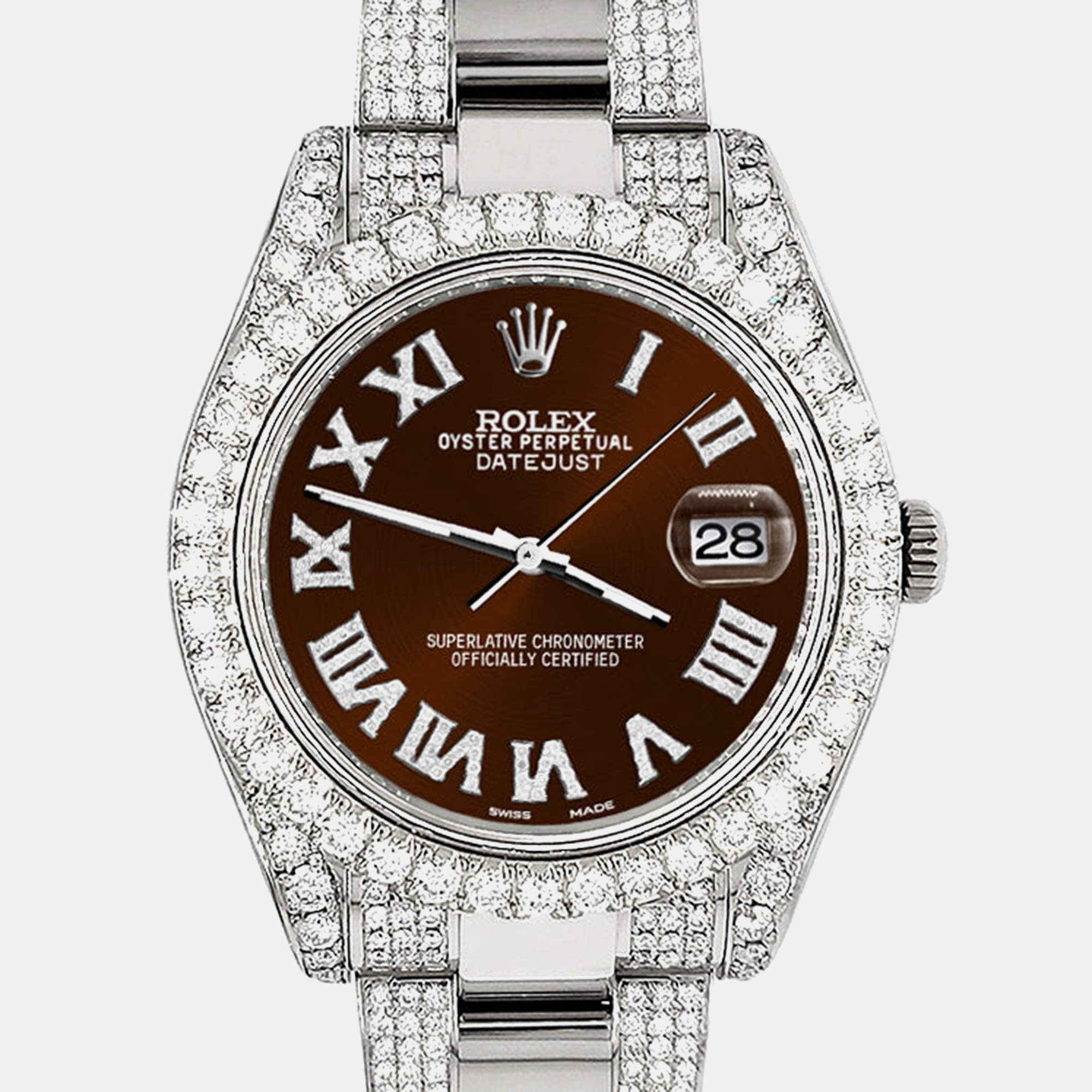 Rolex Custom Chocolate 8.3CT Diamond Stainless Steel Datejust II 116300 Automatic Men's Wristwatch 41mm