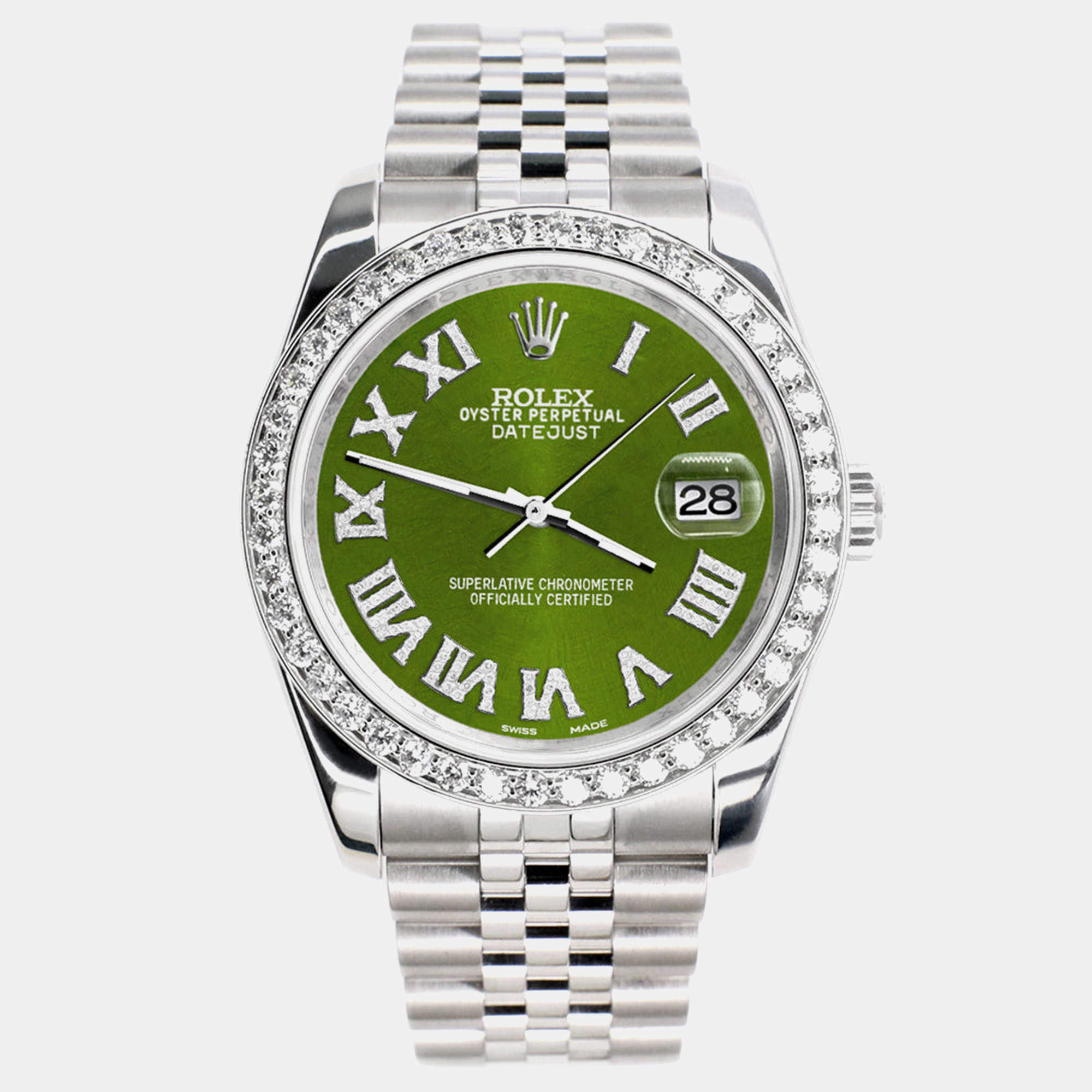 Rolex Custom Royal Green 2.0CT Diamond Stainless Steel Datejust 116200 Automatic Men's Wristwatch 36mm