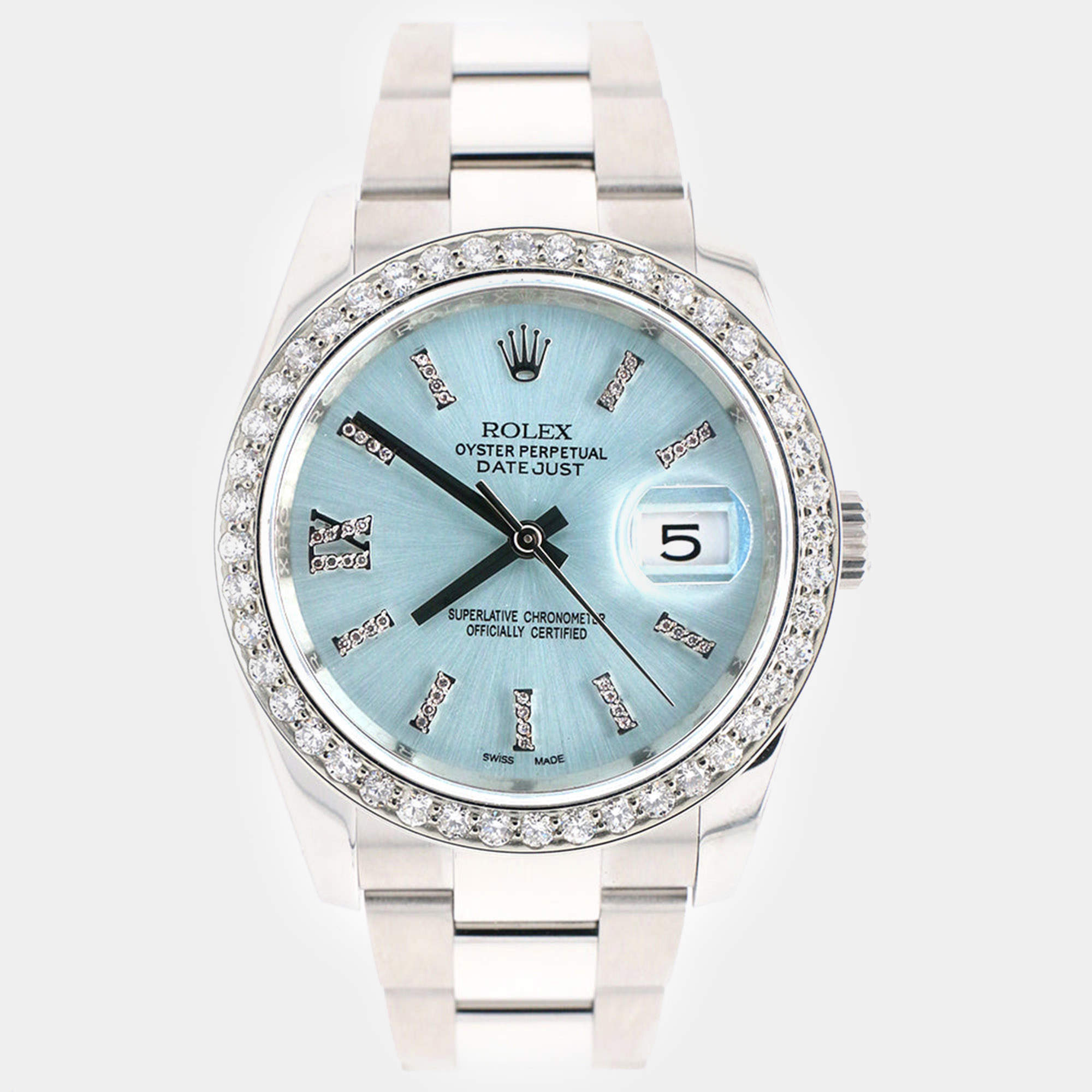Rolex Custom Ice Blue 1.95CT Diamond Stainless Steel Datejust 116200 Automatic Men's Wristwatch 36mm