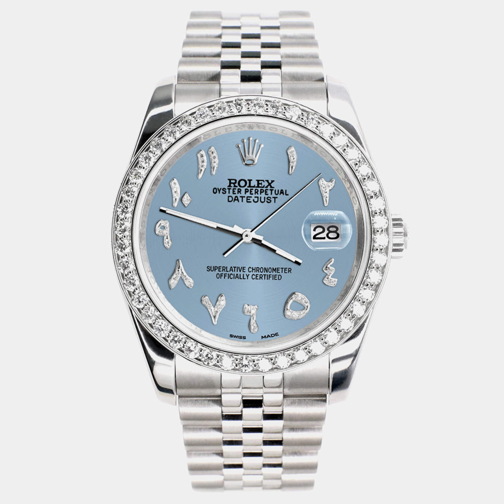 Rolex Custom Ice Blue 2.0CT Diamond Stainless Steel Datejust 116200 Automatic Men's Wristwatch 36mm
