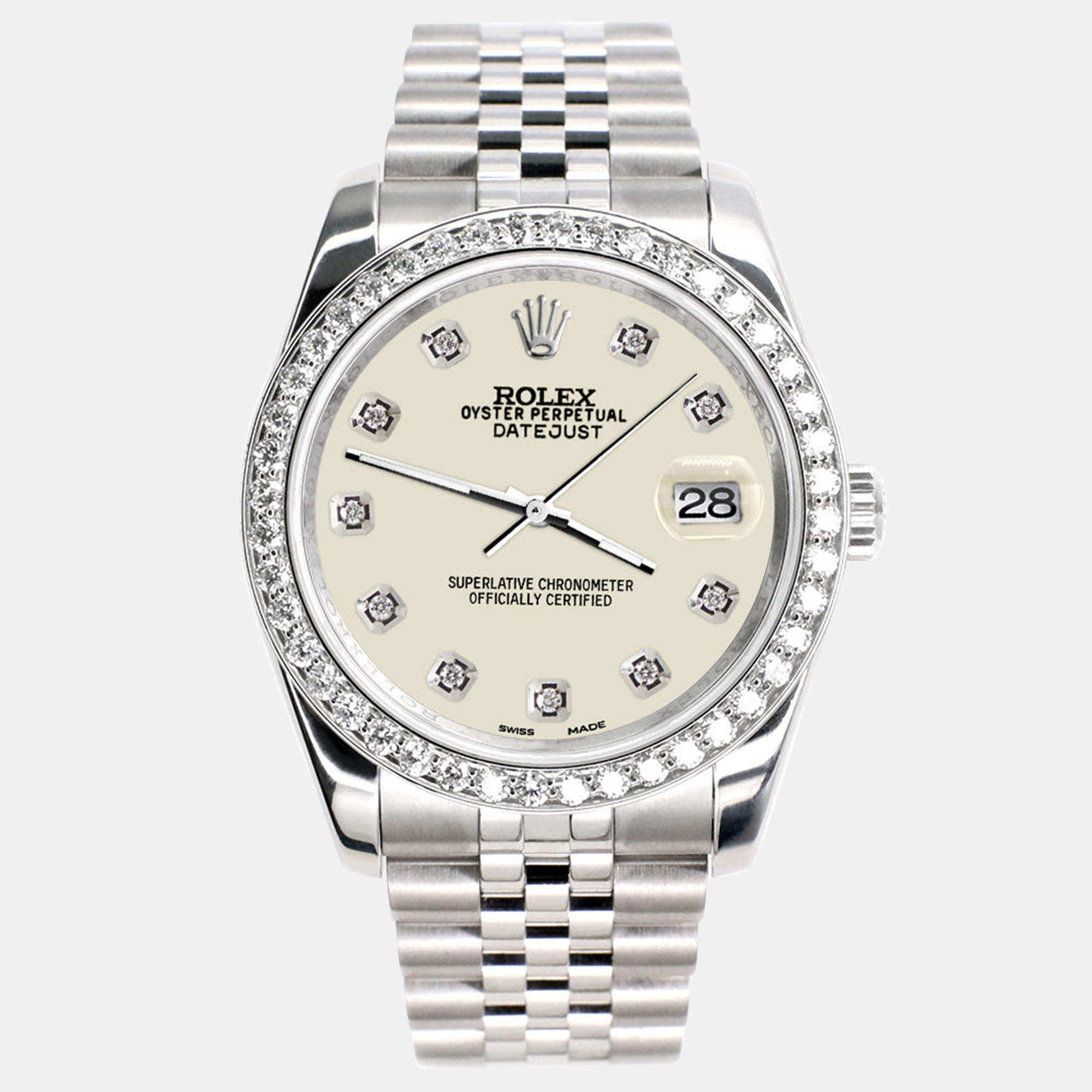 Rolex Custom Satin Linen 1.85CT Diamond Stainless Steel Datejust 116200 Automatic Men's Wristwatch 36mm