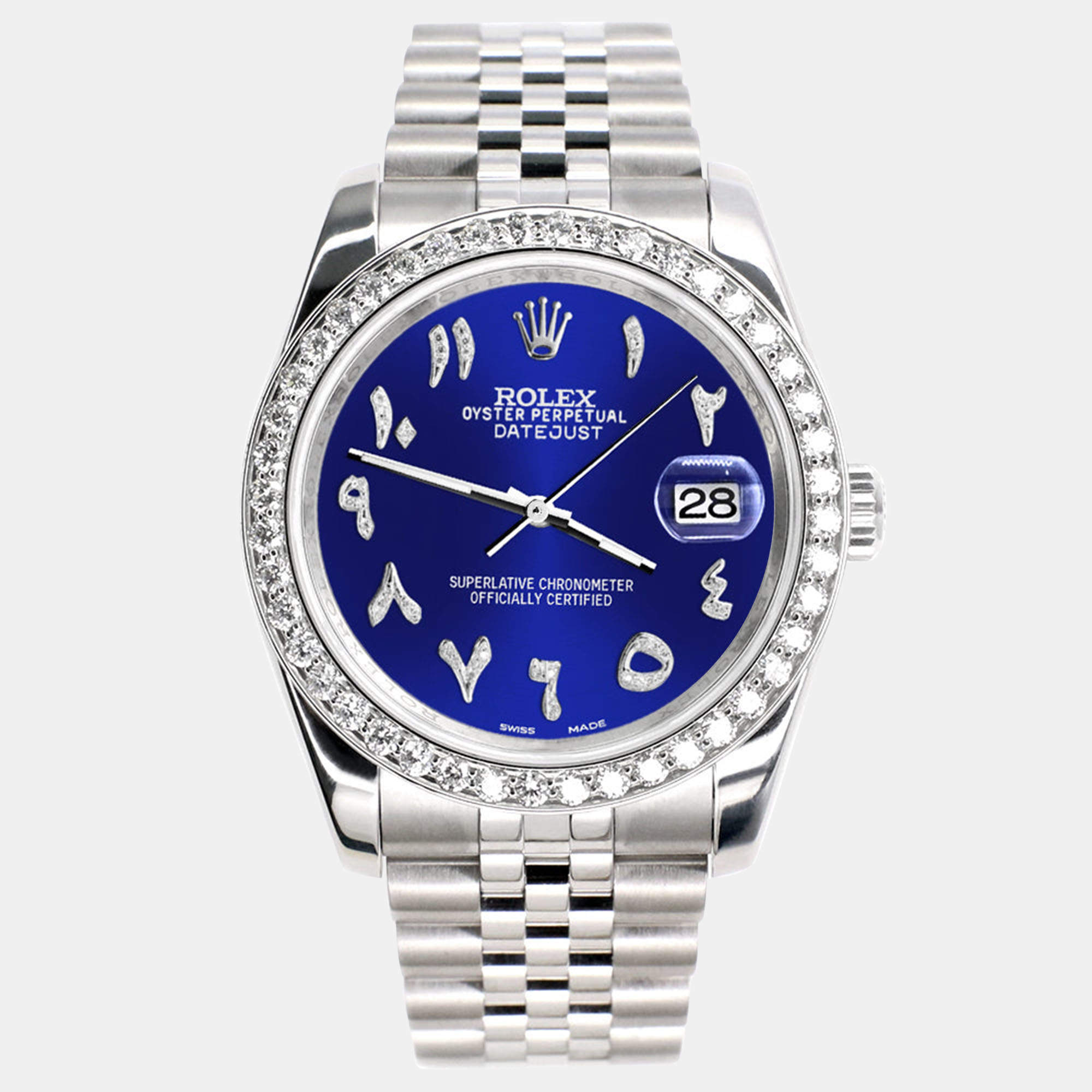 Rolex Custom Navy Blue 2.0CT Diamond Stainless Steel Datejust 116200 Automatic Men's Wristwatch 36mm