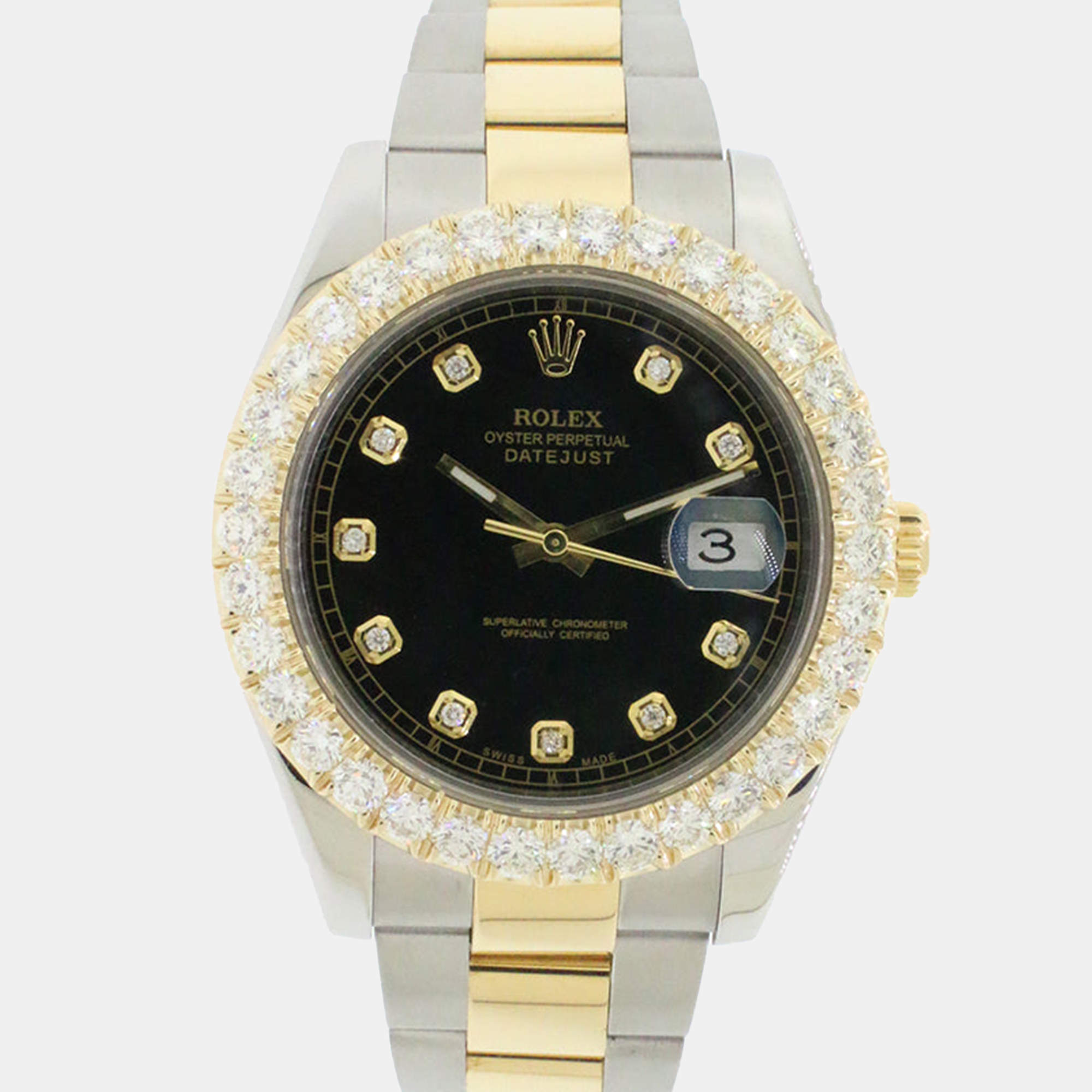 Rolex Custom Black 5.2CT Diamond 18K Yellow Gold Stainless Steel Datejust II  Automatic Men's Wristwatch 41MM