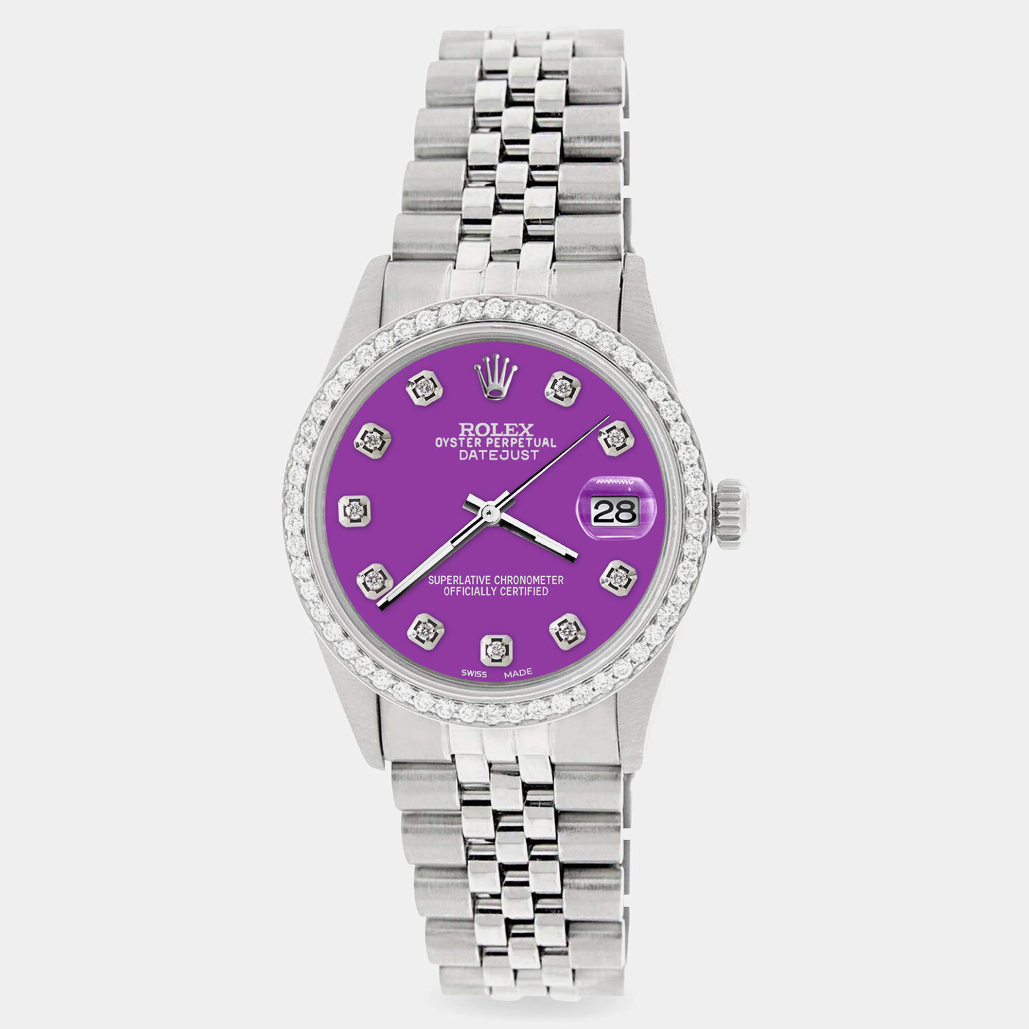 Rolex Custom Sangria 1.1CT Diamond Stainless Steel Datejust  Automatic Men's Wristwatch 36mm