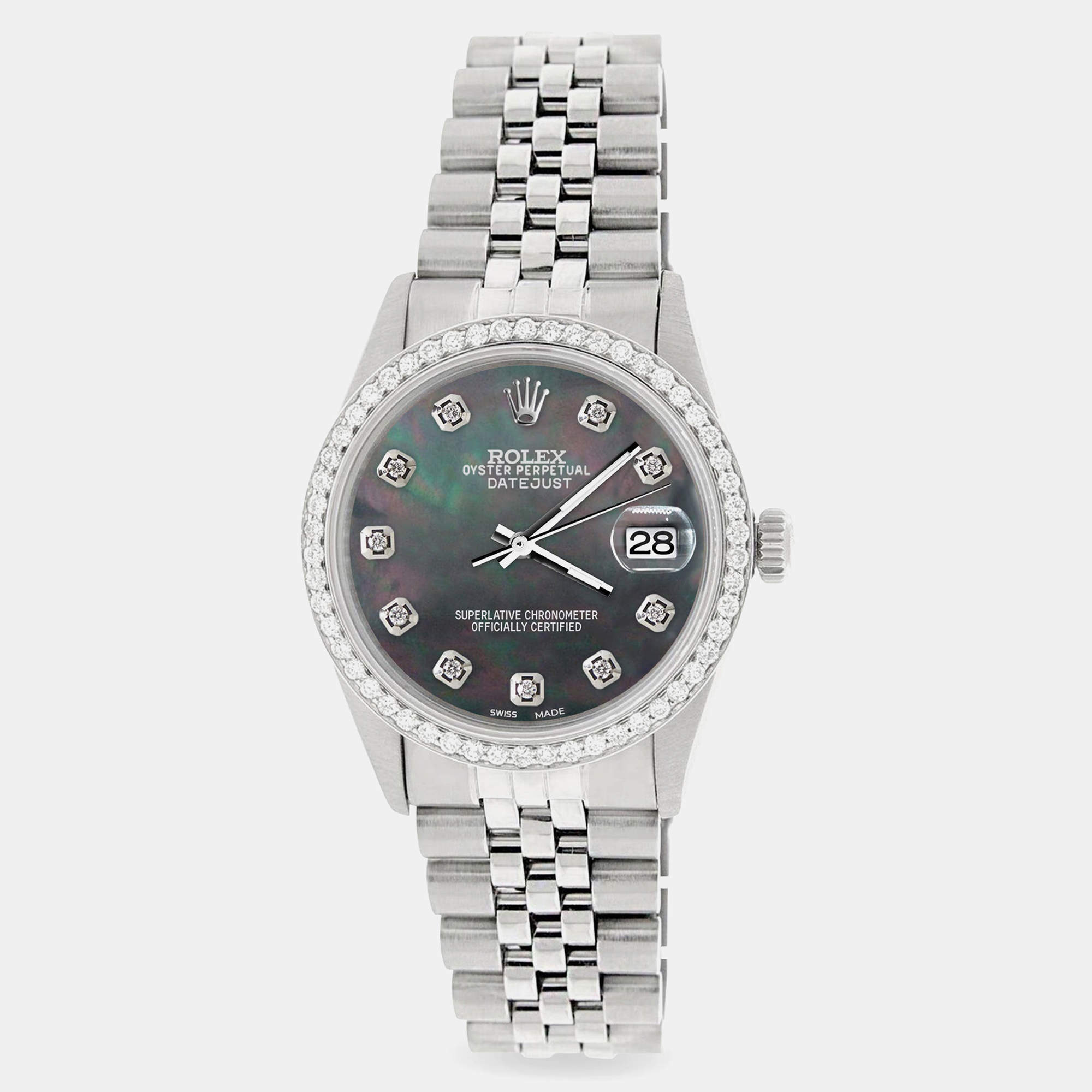Rolex Custom  MOP 1.1CT Diamond Stainless Steel Datejust  Automatic Men's Wristwatch 36mm
