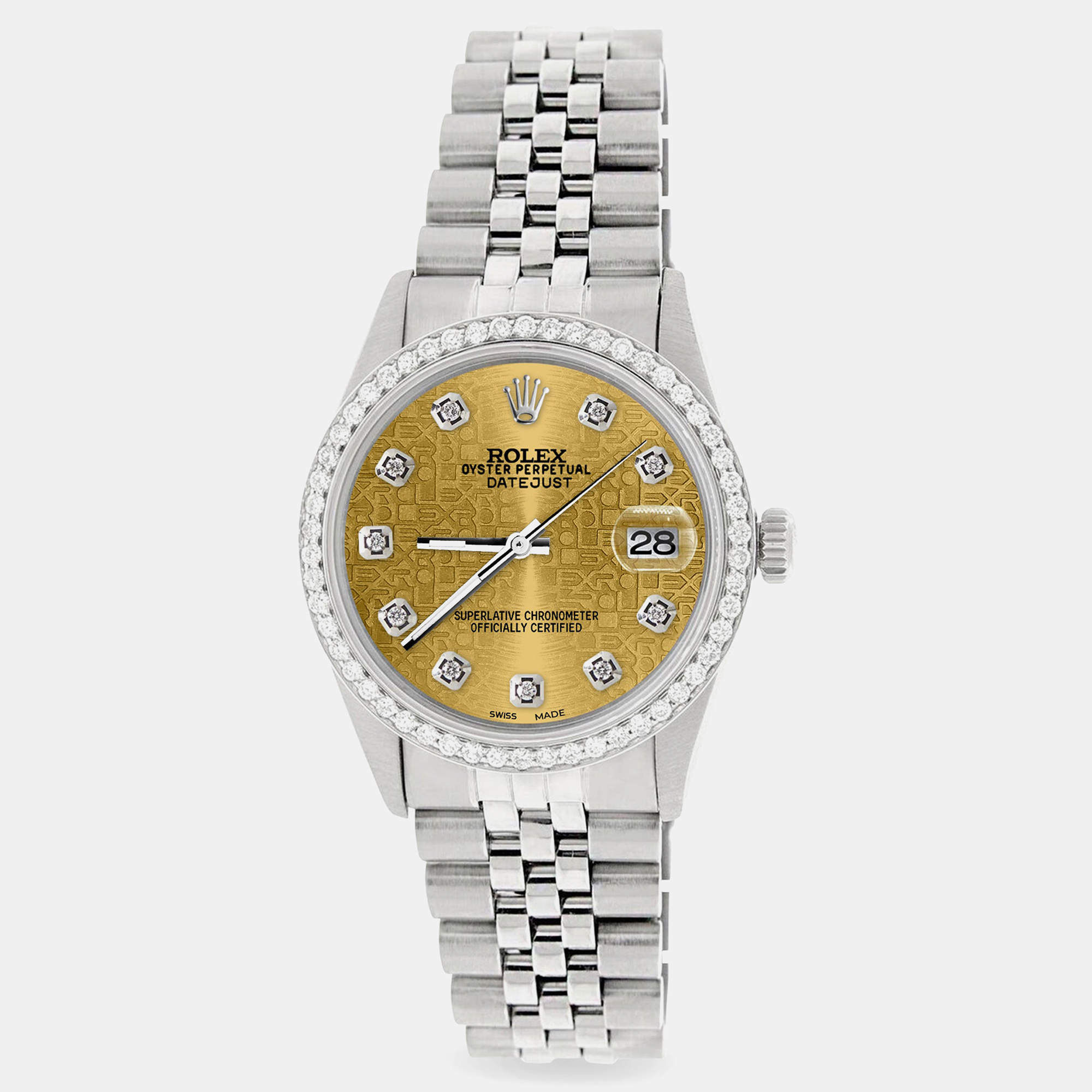 Rolex Custom Champagne 1.1CT Diamond Stainless Steel Datejust  Automatic Men's Wristwatch 36mm