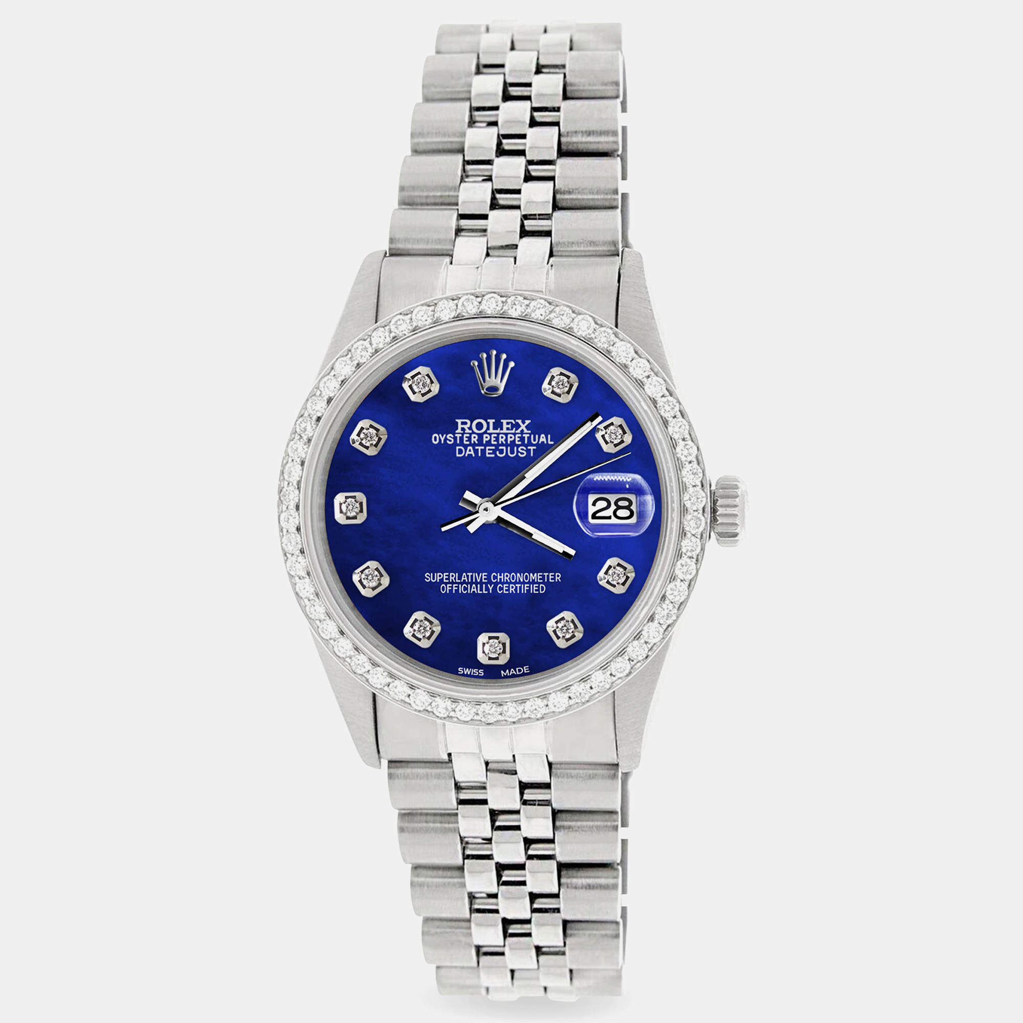 Rolex Custom Blue 1.1CT Diamond Stainless Steel Datejust  Automatic Men's Wristwatch 36mm