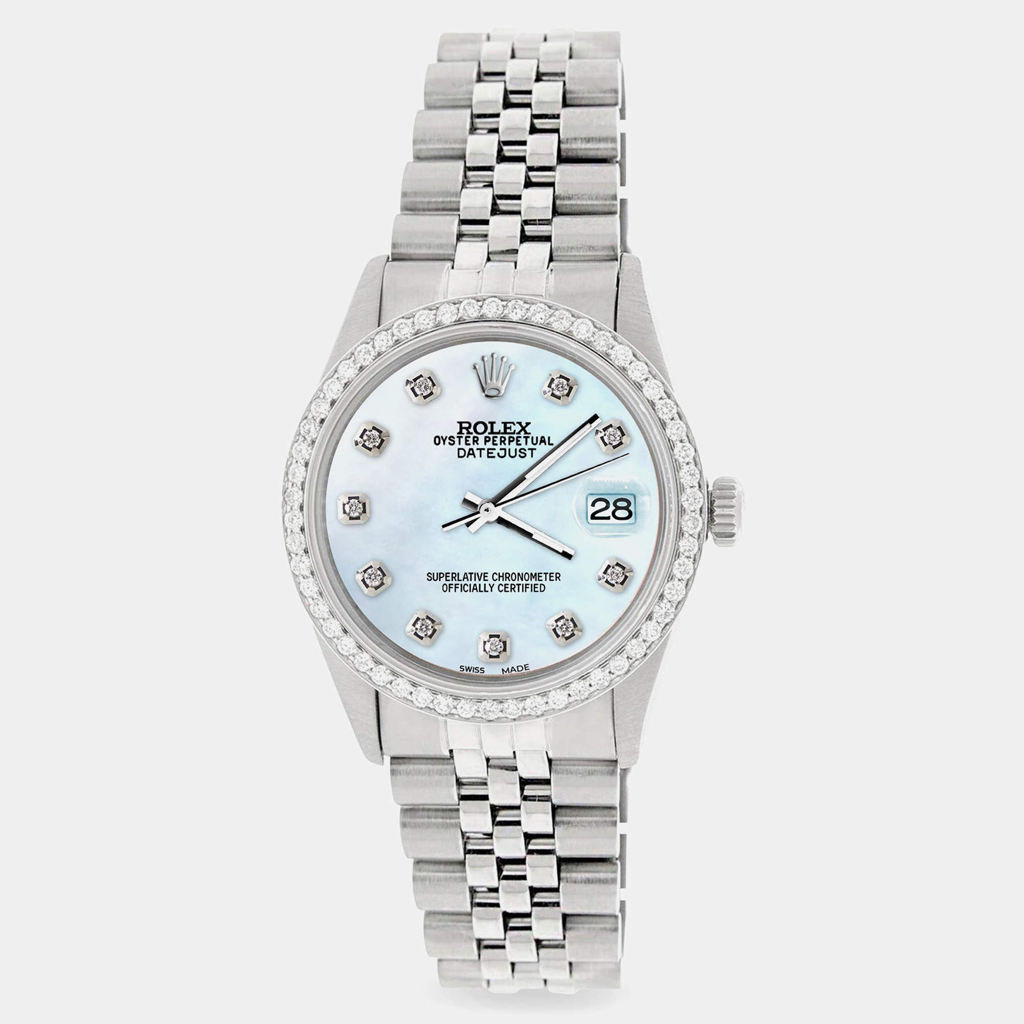 Rolex Custom Sky Blue 1.1CT Diamond Stainless Steel Datejust  Automatic Men's Wristwatch 36mm