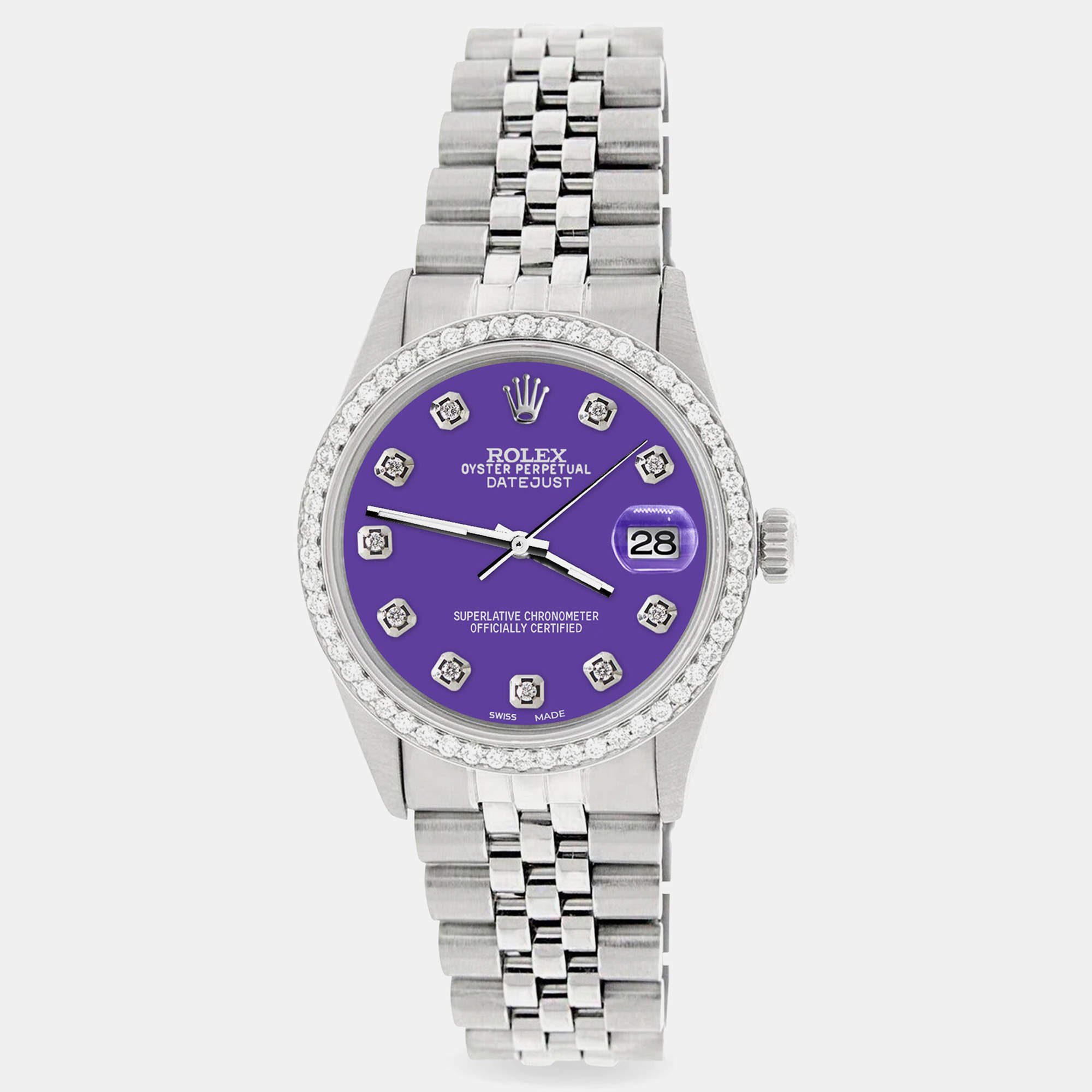 Rolex Custom Pastel Purple 1.1CT Diamond Stainless Steel Datejust  Automatic Men's Wristwatch 36mm