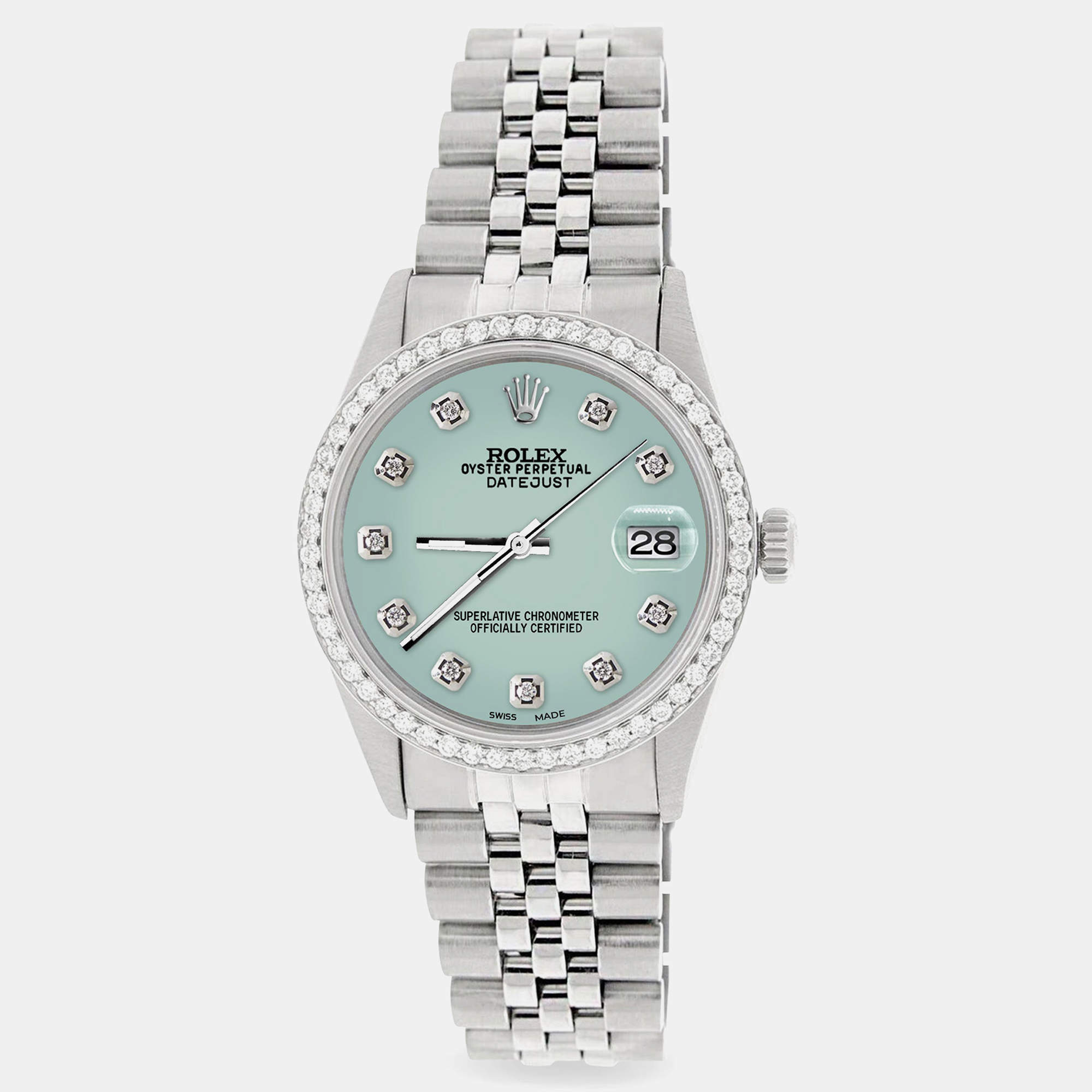 Rolex Custom Pastel Blue 1.1CT Diamond Stainless Steel Datejust  Automatic Men's Wristwatch 36mm