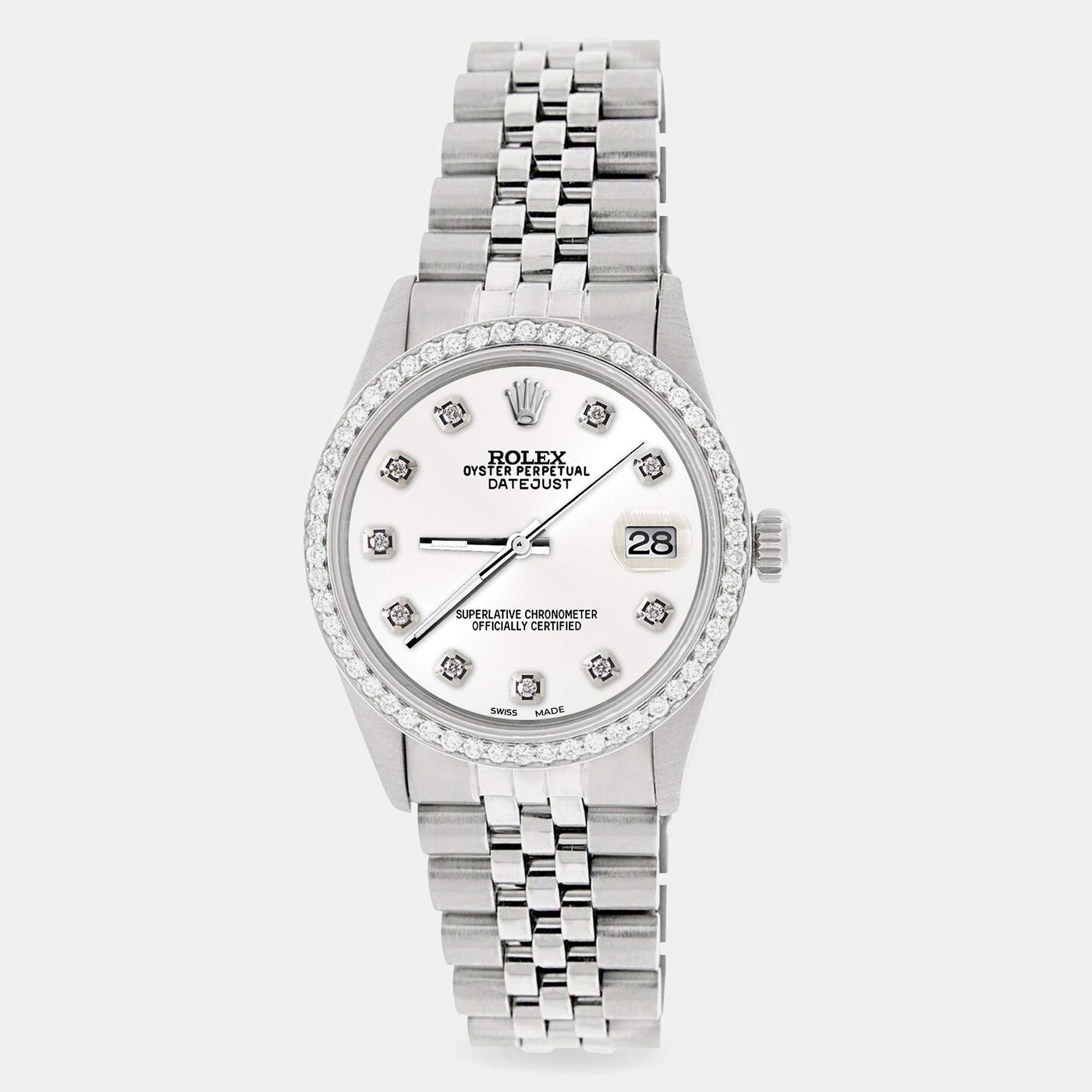 Rolex Custom Ivory 1.1CT Diamond Stainless Steel Datejust  Automatic Men's Wristwatch 36mm