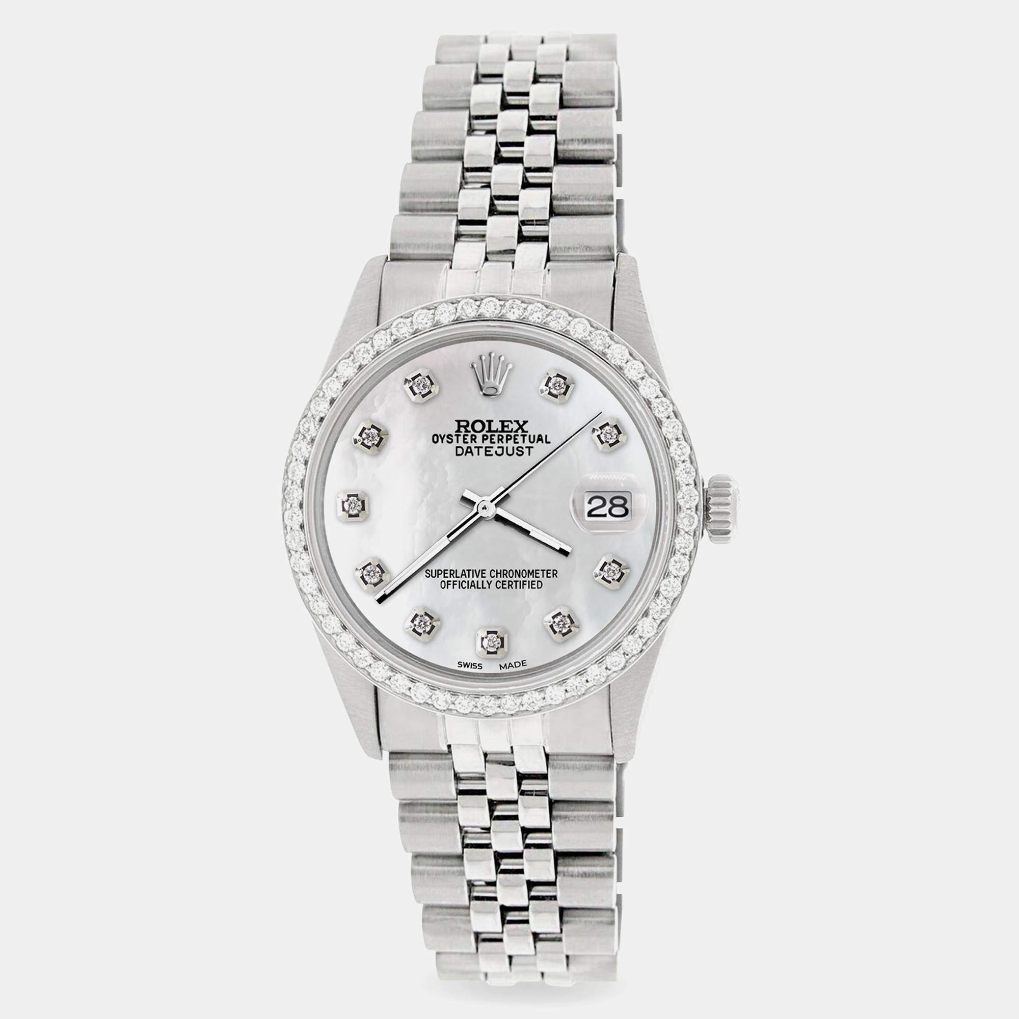 Rolex Custom Grey 1.1CT Diamond Stainless Steel Datejust  Automatic Men's Wristwatch 36mm