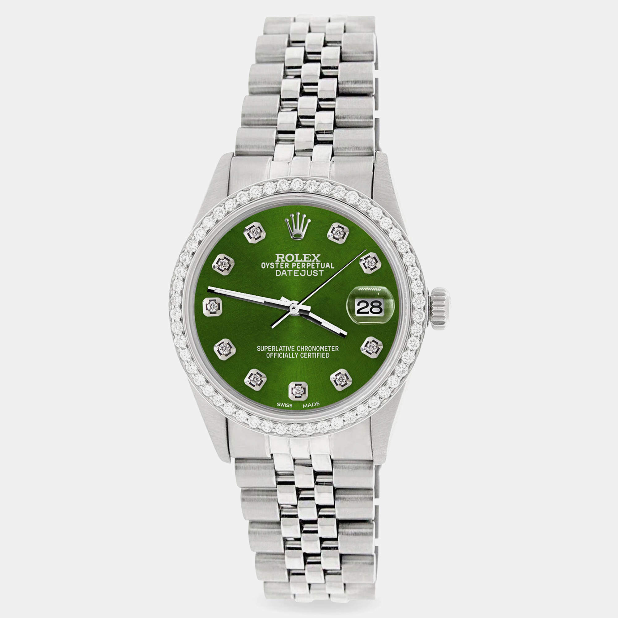 Rolex Custom Chartreuse Green 1.1CT Diamond Stainless Steel Datejust  Automatic Men's Wristwatch 36mm