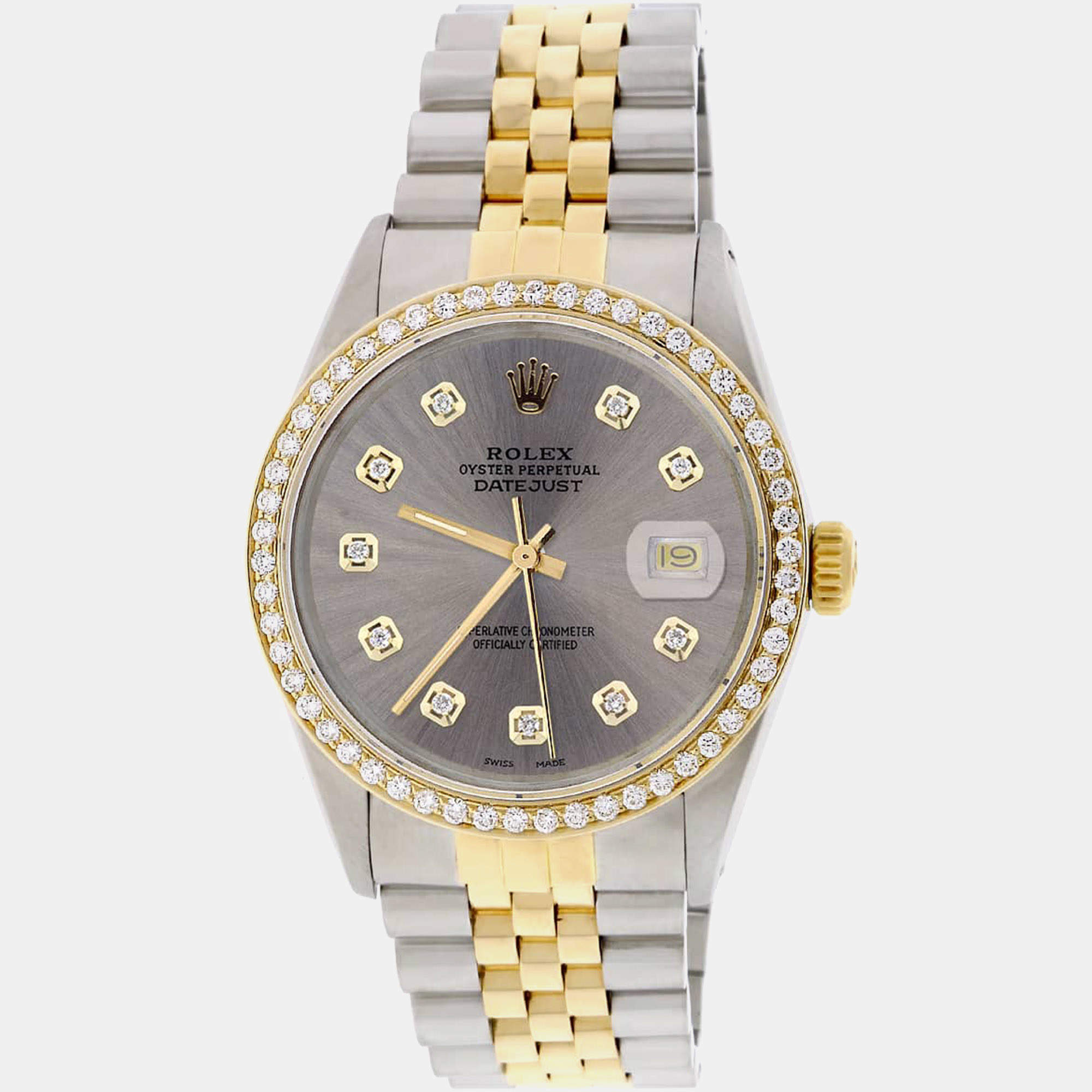 Rolex Customised  Diamond 18K Yellow Gold Stainless Steel Datejust  Automatic Men's Wristwatch 36mm