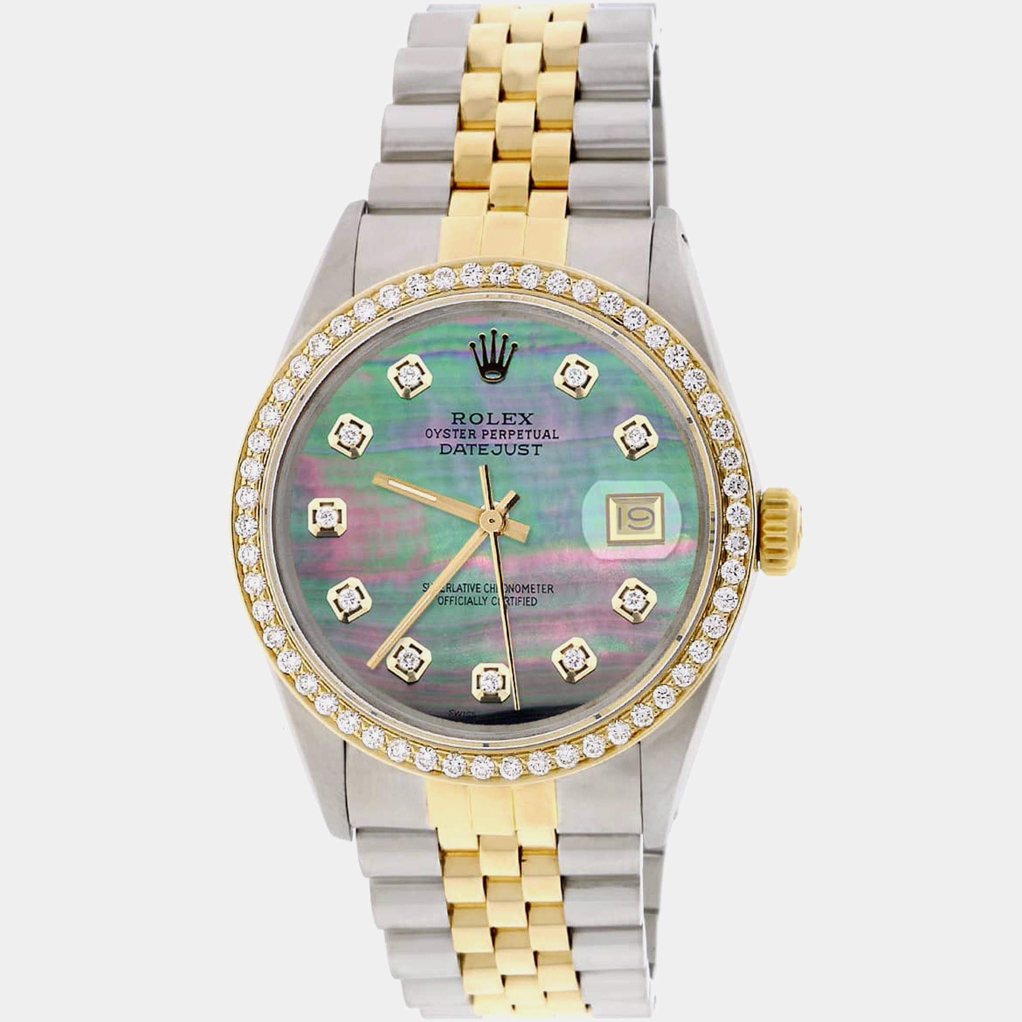 Rolex Customised Tahitian MOP Diamond 18K Yellow Gold Stainless Steel Datejust  Automatic Men's Wristwatch 36mm