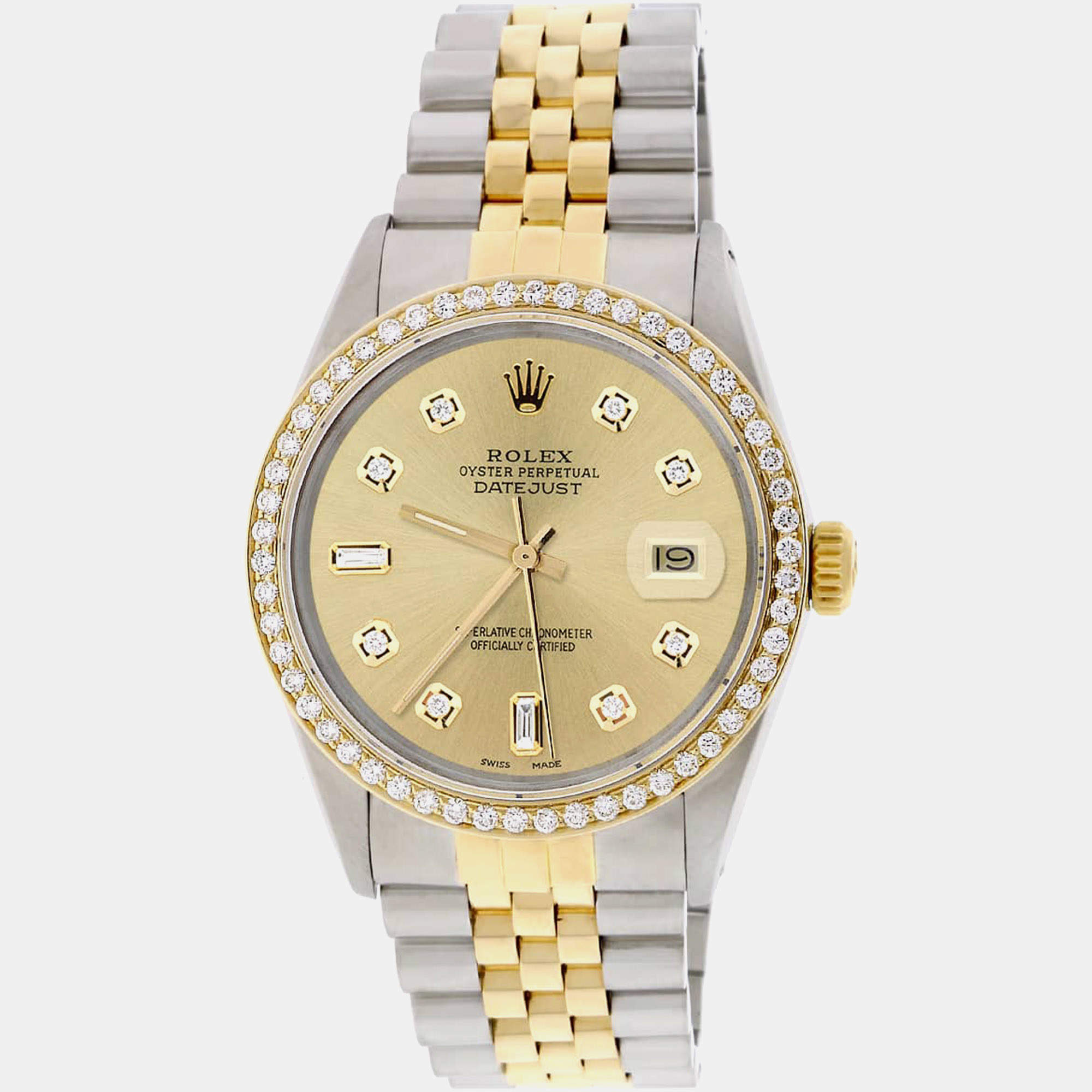 Rolex Customised Champagne Diamond 18K Yellow Gold Stainless Steel Datejust  Automatic Men's Wristwatch 36mm