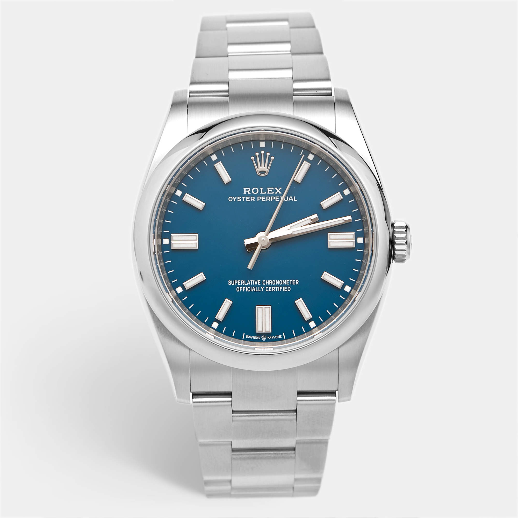 Pre Owned Rolex Oyster Perpetual M126000-0015 Med Blue Dial Oystersteel Men's Wristwatch 36 mm