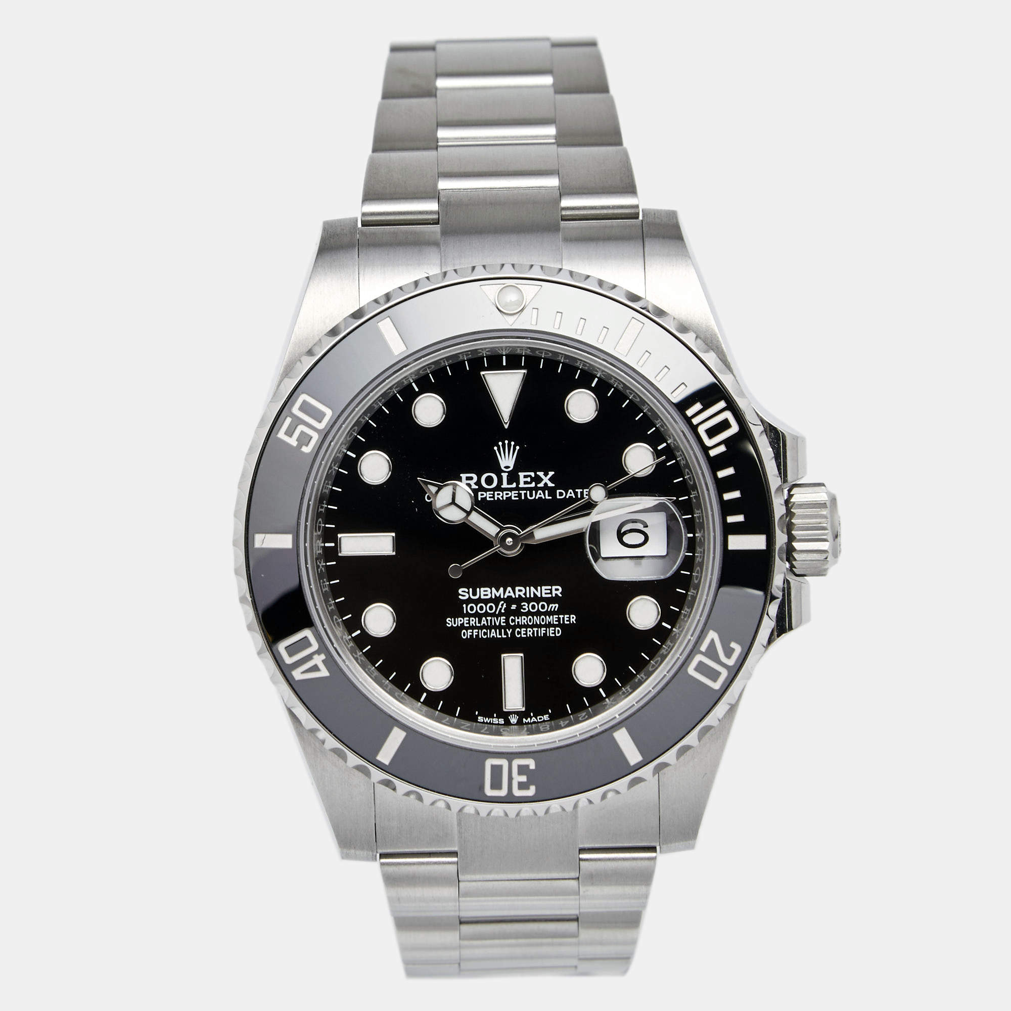 Pre Owned Rolex Black Date Stainless Steel Submariner Men's Wristwatch 41 mm
