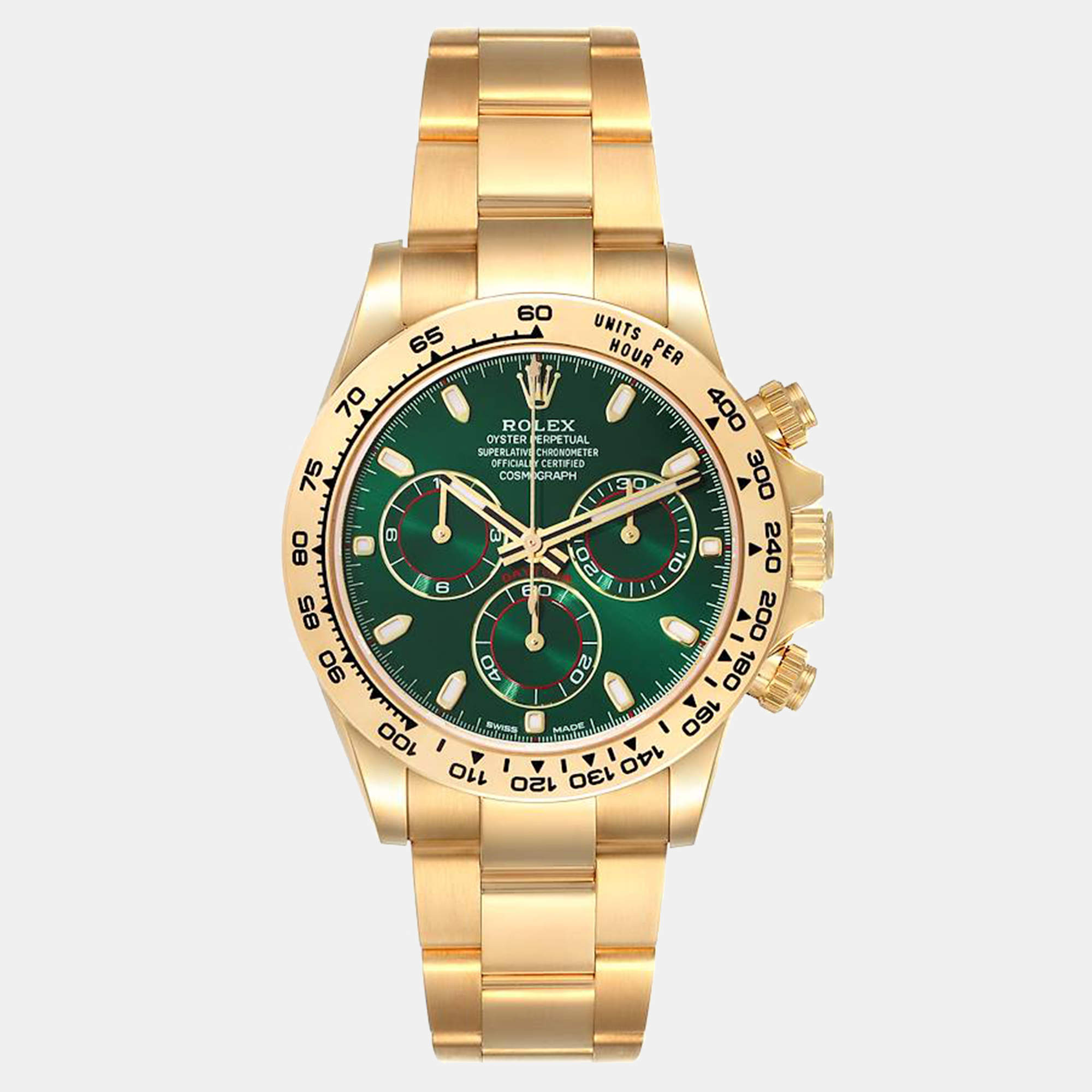 Rolex Yellow Gold Cosmograph Daytona 40 Watch - Green Stick Dial - 116508 GRI