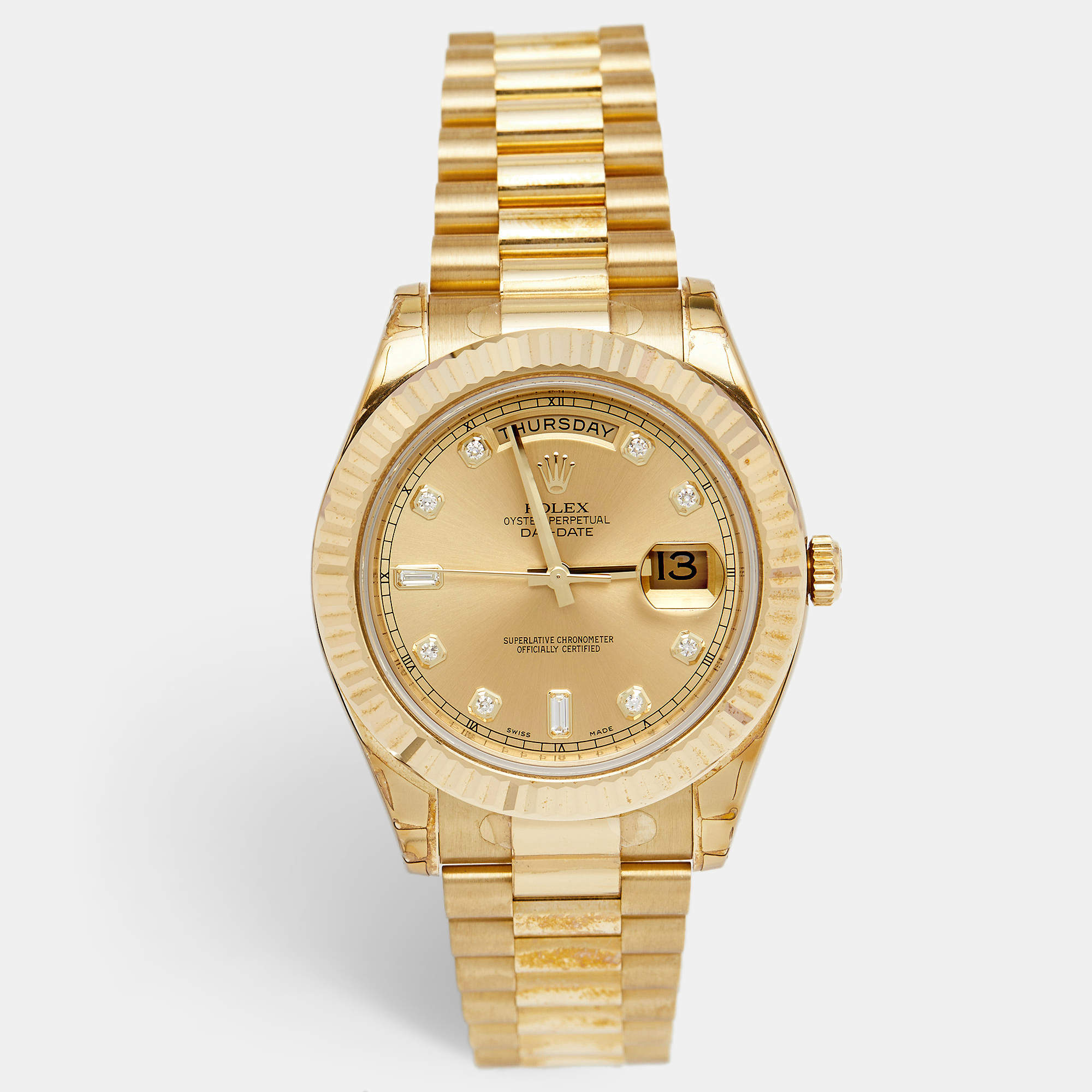 Rolex Champagne 18k Yellow Gold Diamond Day-Date II 218238 Men's Wristwatch 41 mm