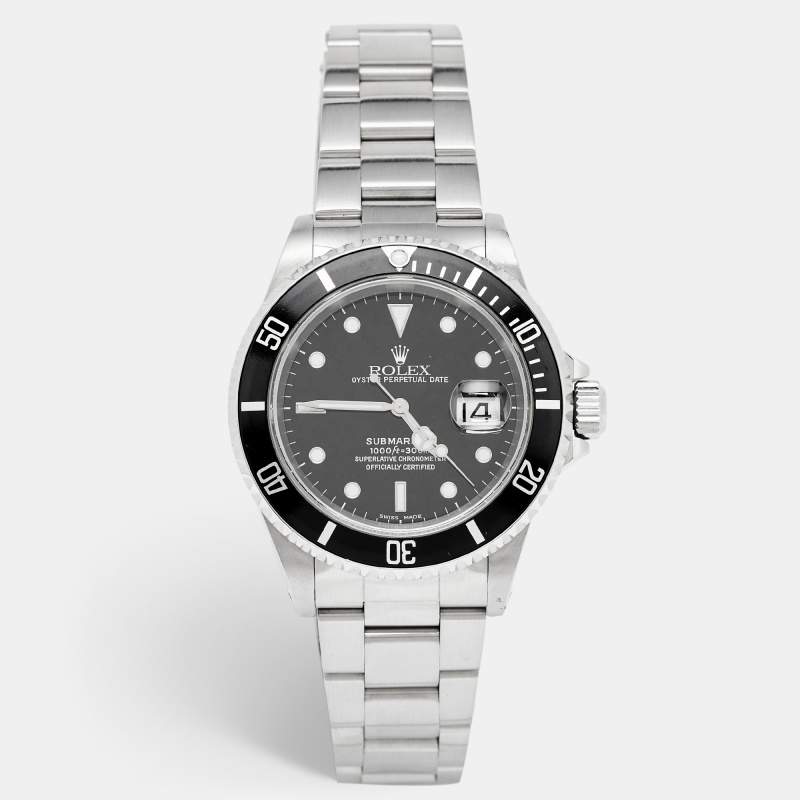 Rolex Black Stainless Steel Submariner 16610 Men's Wristwatch 40 mm