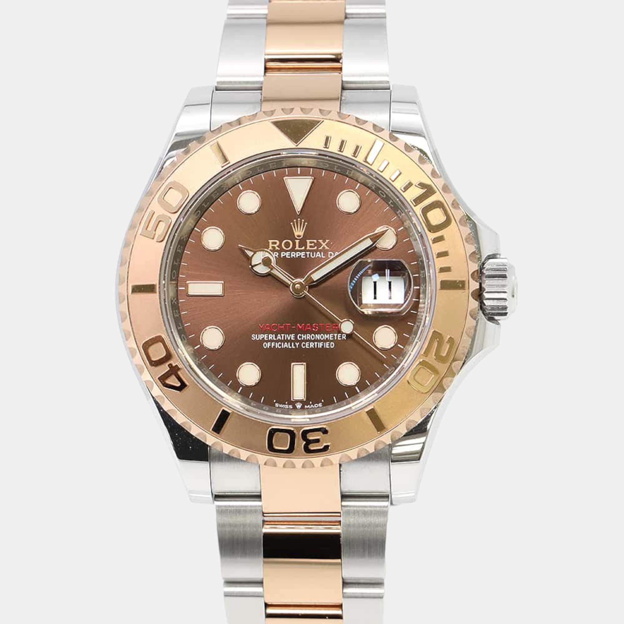 Rolex Brown 18k Rose Gold Stainless Steel Yacht-Master Automatic Men's Wristwatch 40 mm