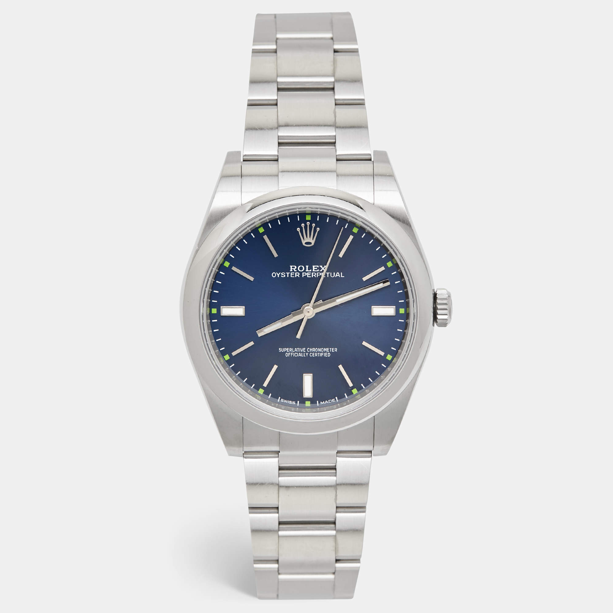 Pre Owned Rolex Blue Oystersteel Oyster Perpetual M114300-0003 Men's Wristwatch 39 mm