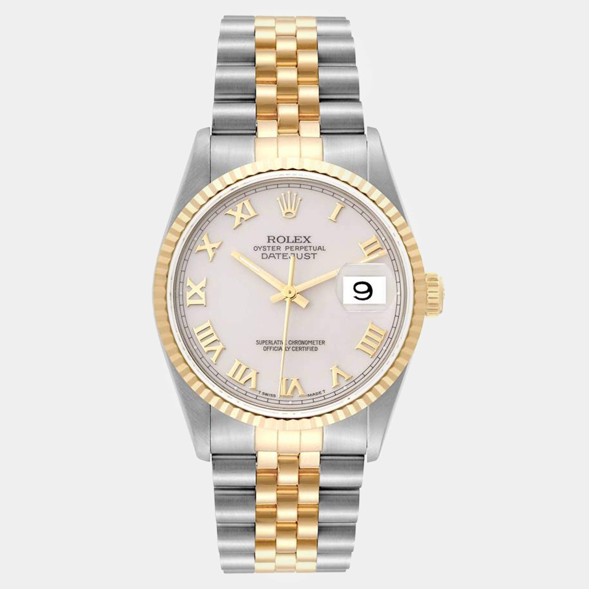 Rolex Ivory 18k Yellow Gold Stainless Steel Datejust 16233 Automatic Men's Wristwatch 36 mm