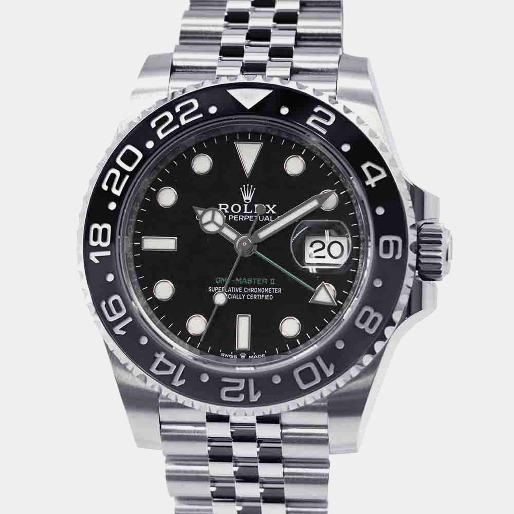 Rolex Black Stainless Steel GMT-Master II Automatic Men's Wristwatch 40 mm