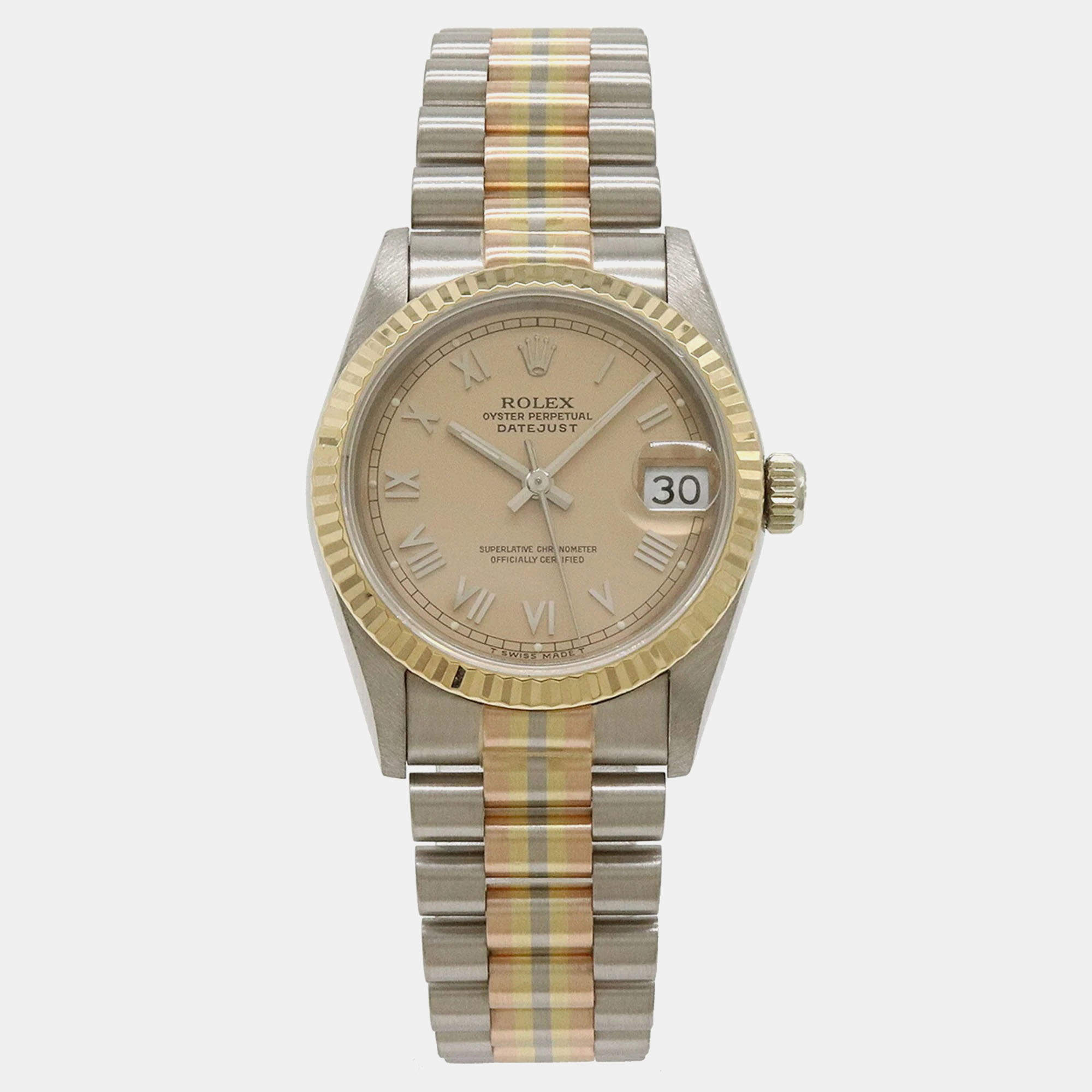 Rolex Champagne 18k Rose Gold Yellow Gold White Gold Datejust 68279BIC Automatic Men's Wristwatch 31 mm