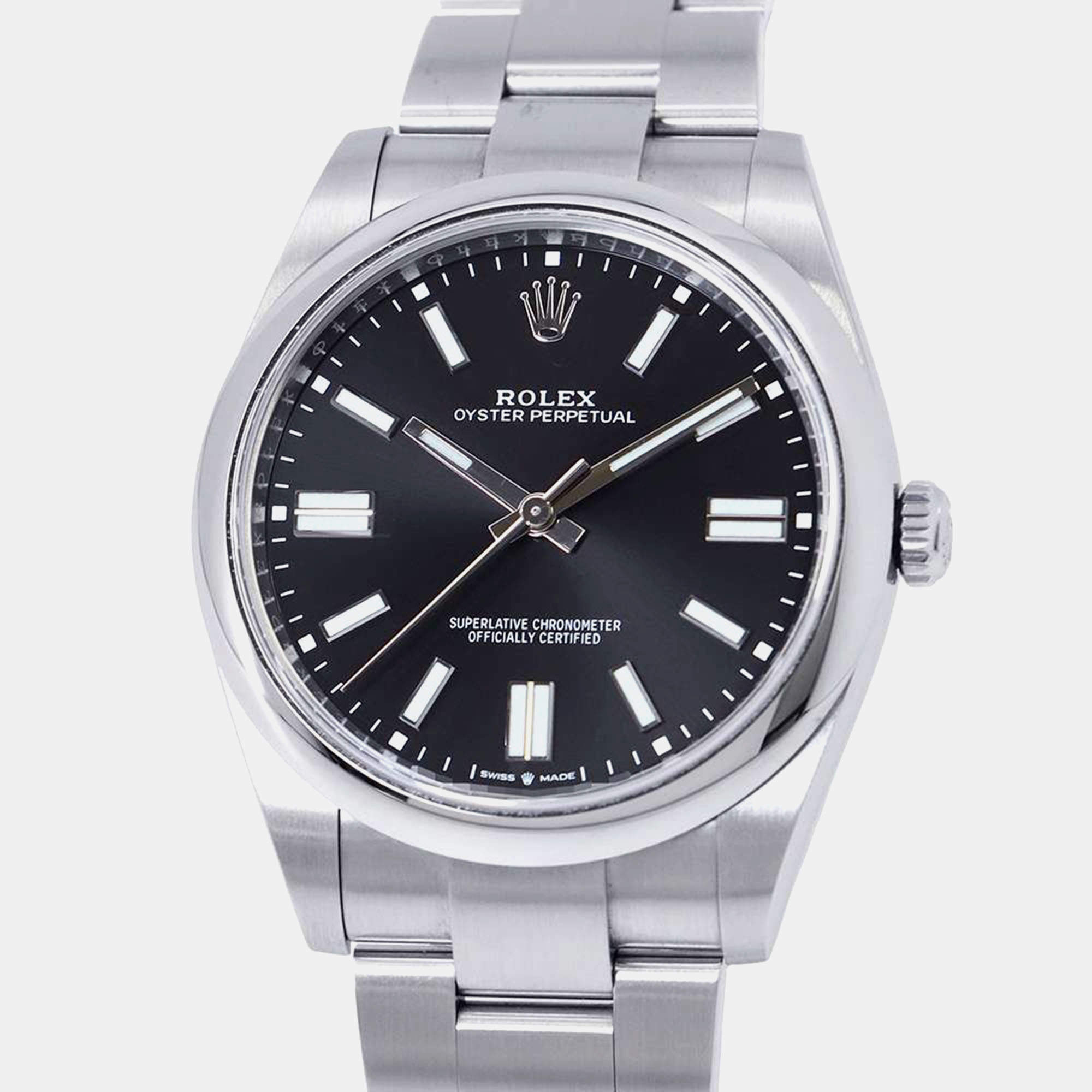 Rolex Black Stainless Steel Oyster Perpetual Automatic Men's Wristwatch 41 mm