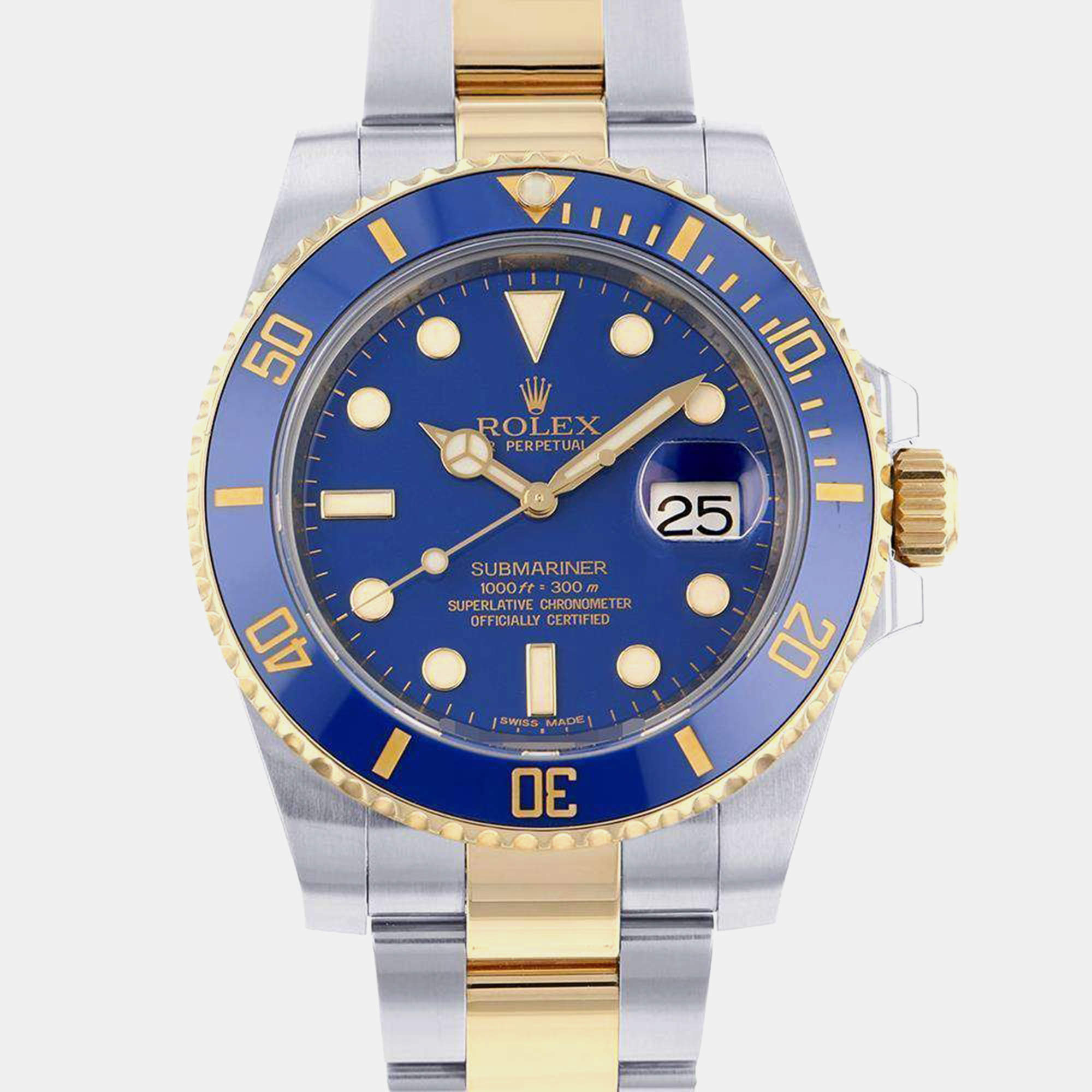 Rolex Blue 18k Yellow Gold Stainless Steel Submariner 116613LB Automatic Men's Wristwatch 40 mm