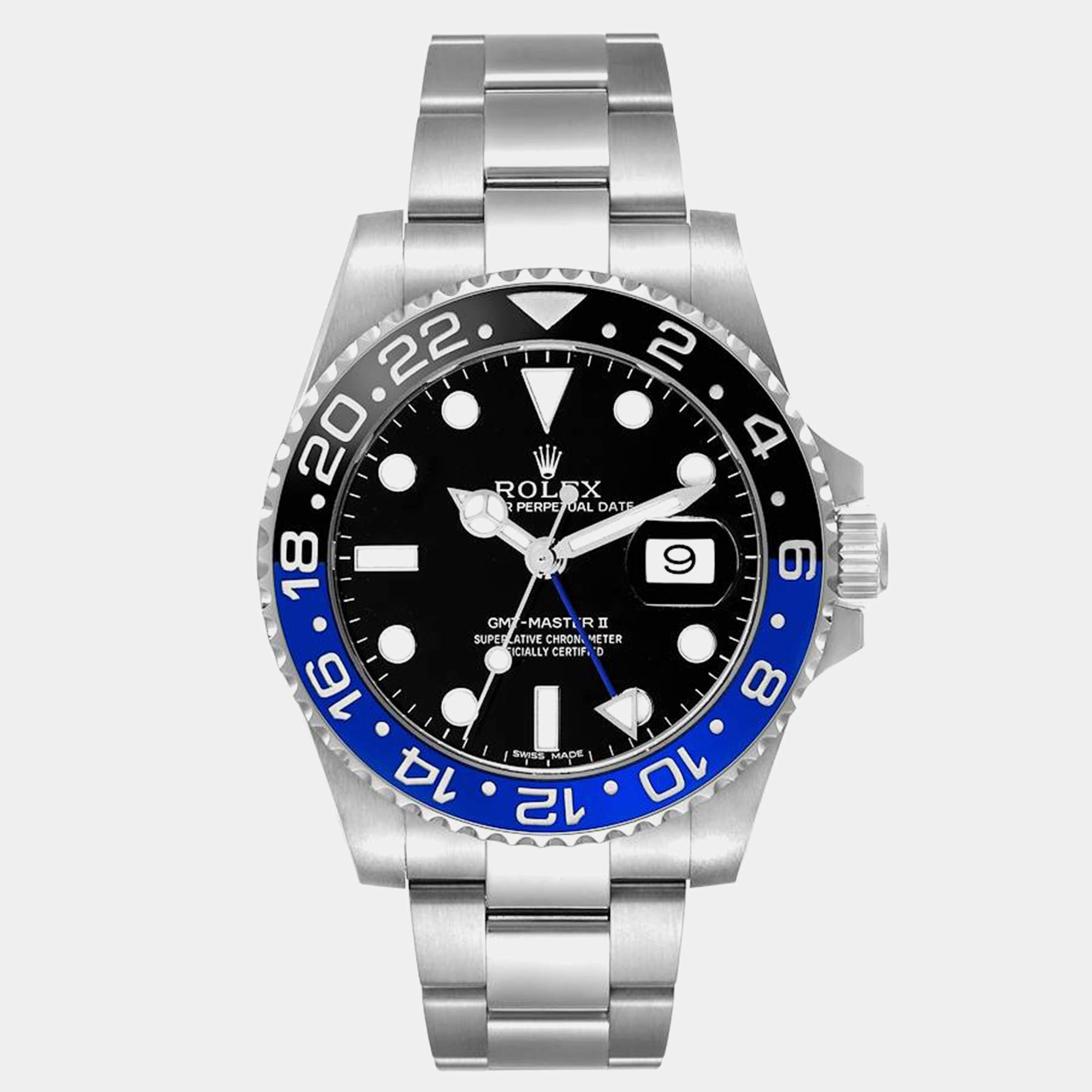 Rolex GMT Master II Black Blue Batman Bezel Steel Mens Watch 116710