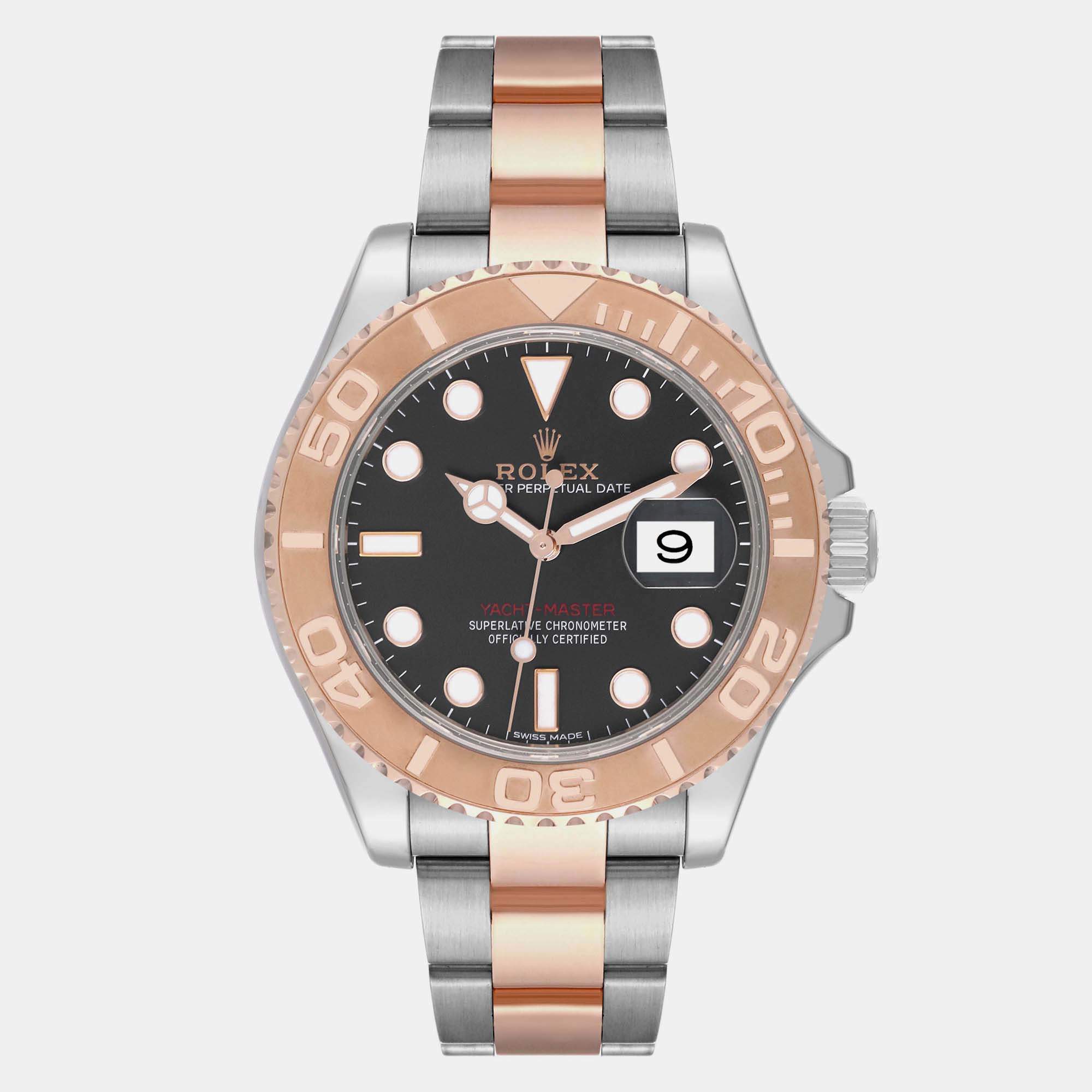 Rolex Yachtmaster Rose Gold Steel Black Dial Men's Watch 116621 40 mm