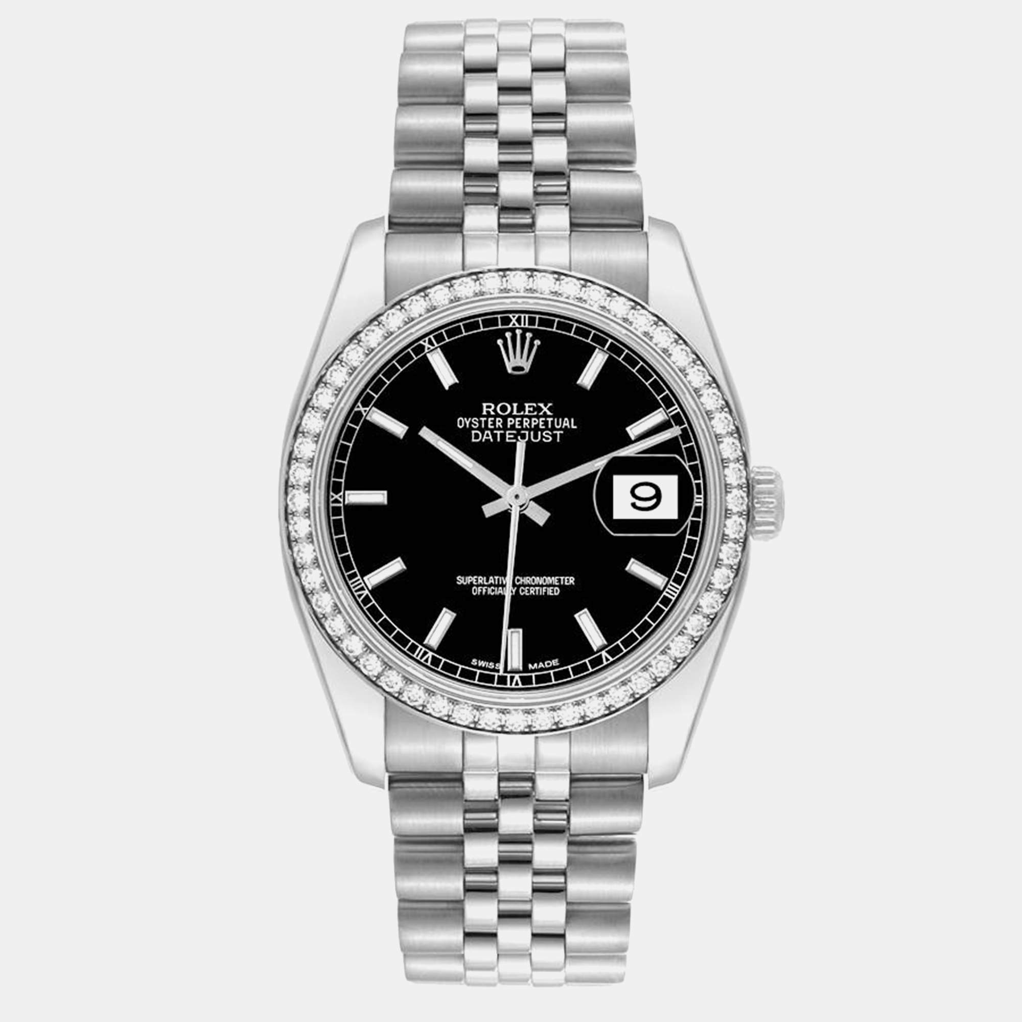 Rolex Datejust Black Dial Diamond Steel Men's Watch 36.0 mm