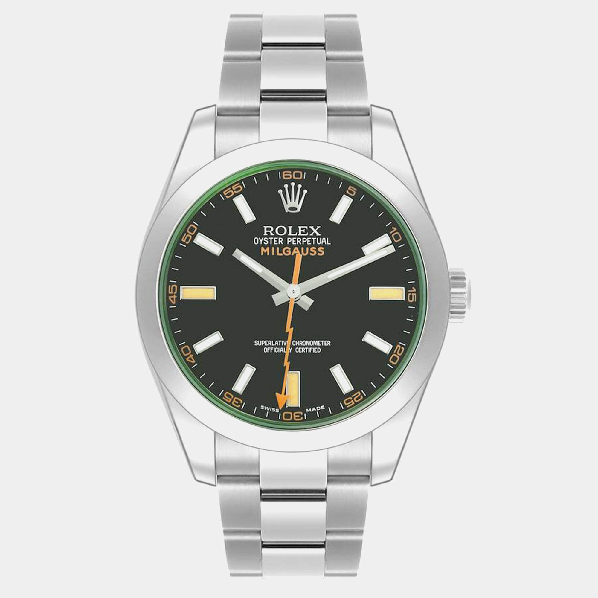 Rolex Milgauss Black Dial Green Crystal Steel Mens Watch 116400  