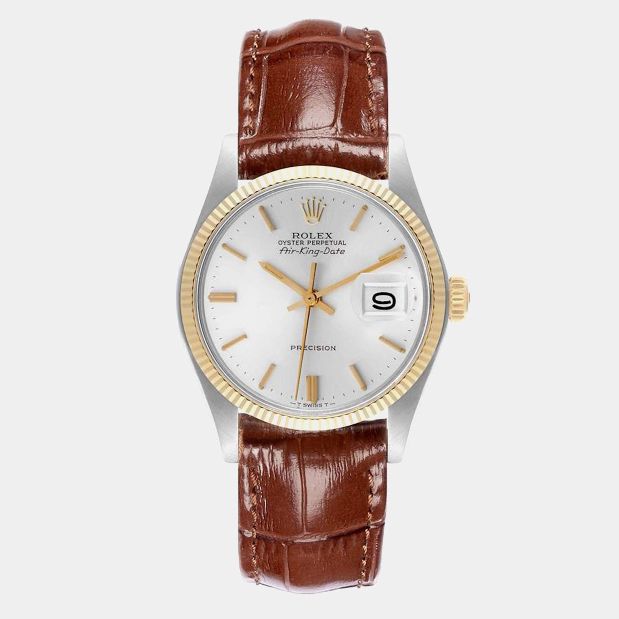 Rolex Air King Date Silver Dial Vintage Steel Yellow Gold Mens Watch 5701