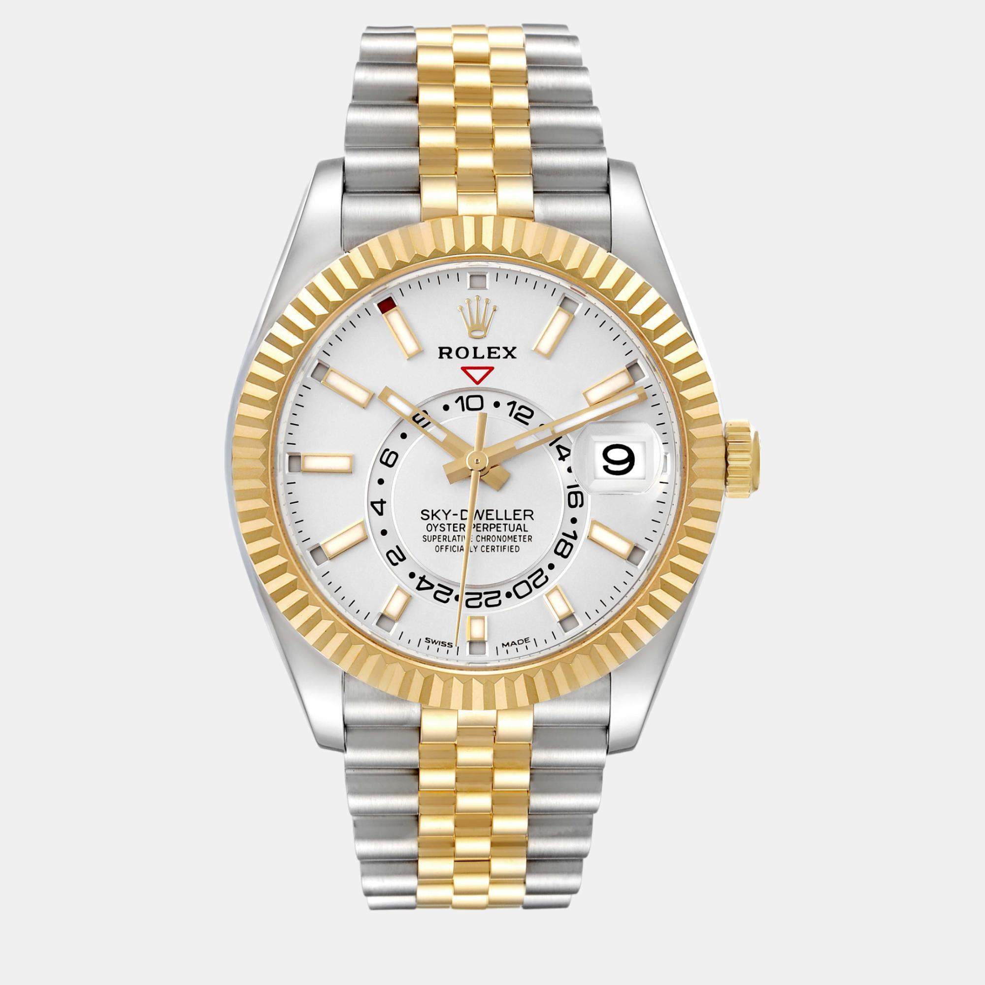 Rolex Sky Dweller Yellow Gold Steel White Dial Men's Watch 326933