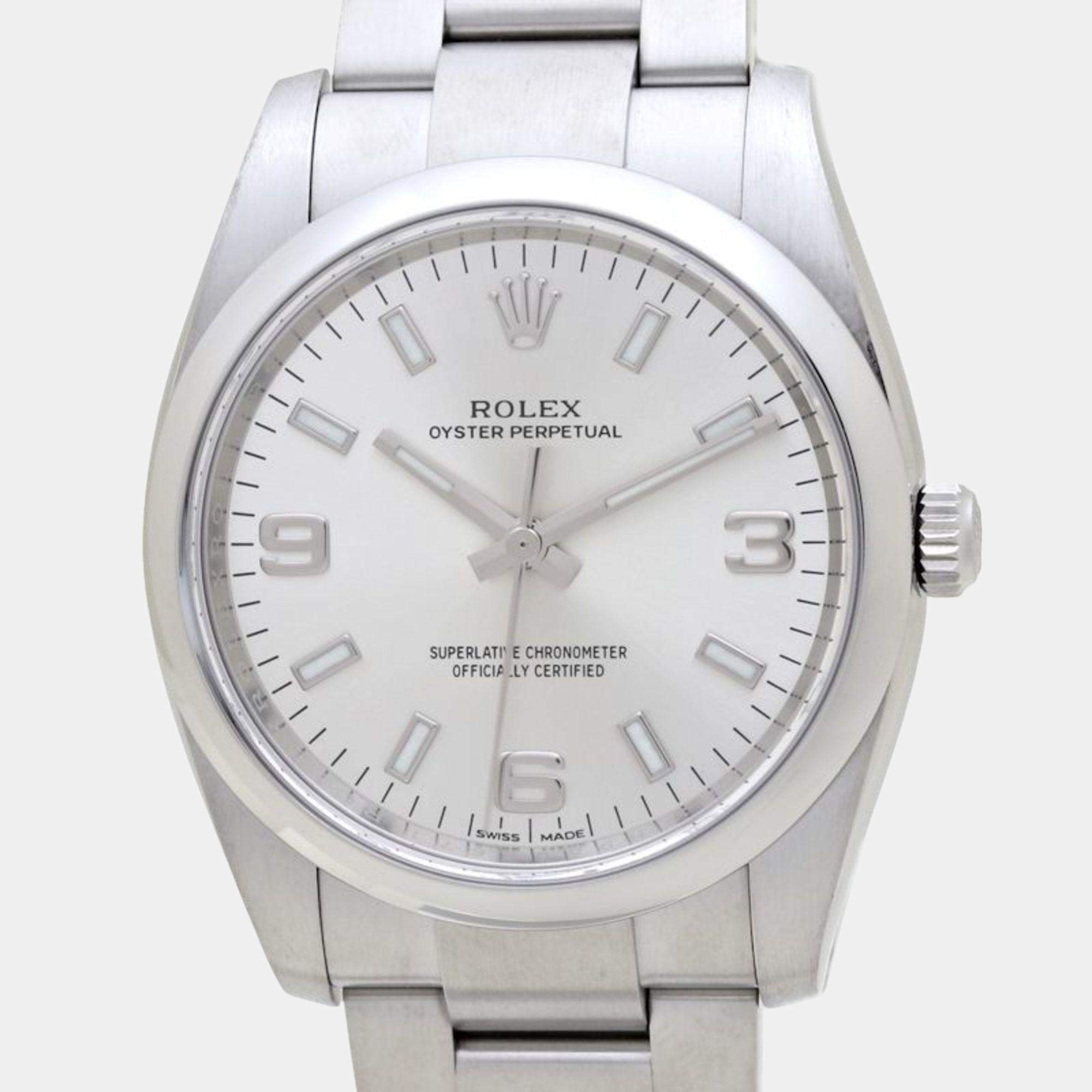 Rolex Silver Stainless Steel Oyster Perpetual 114200 Automatic Men's Wristwatch 34 mm