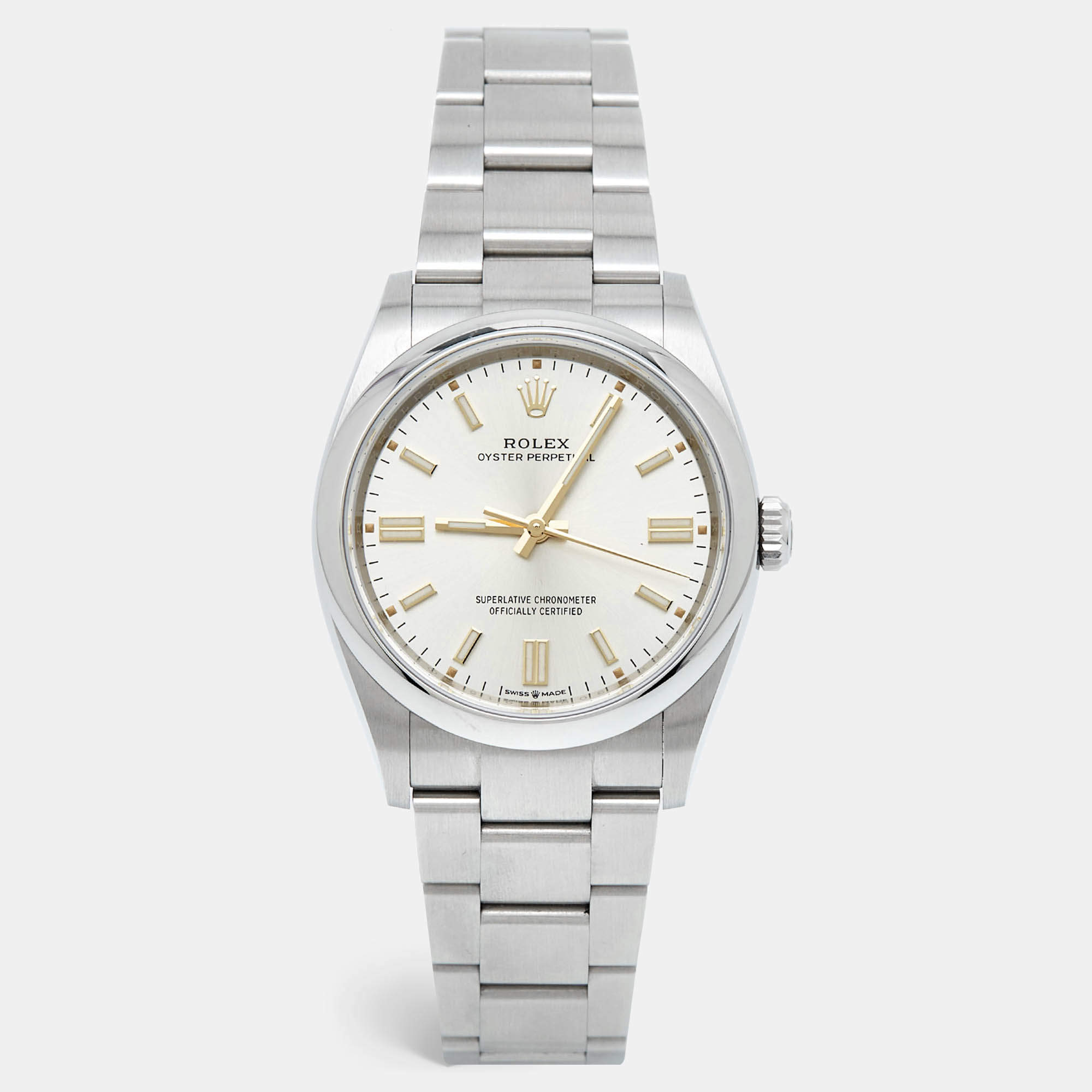 Pre Owned Rolex Silver Oystersteel Oyster Perpetual M126000-0008 Women's Wristwatch 36 mm