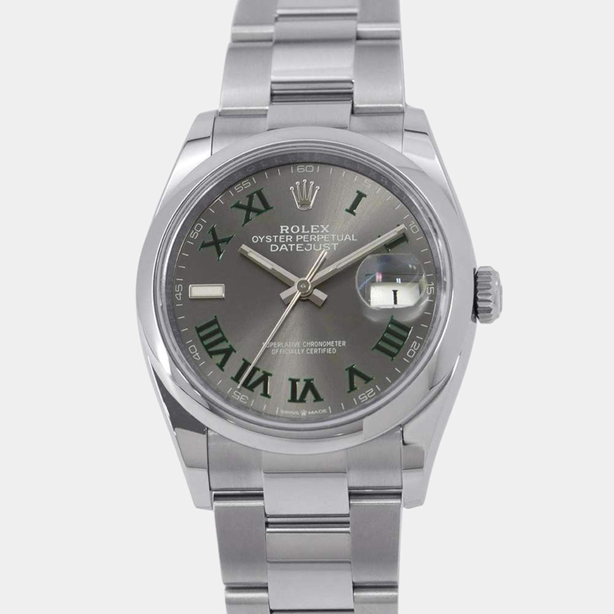 Rolex Grey Stainless Steel Datejust 126200 Automatic Men's Wristwatch 36 mm