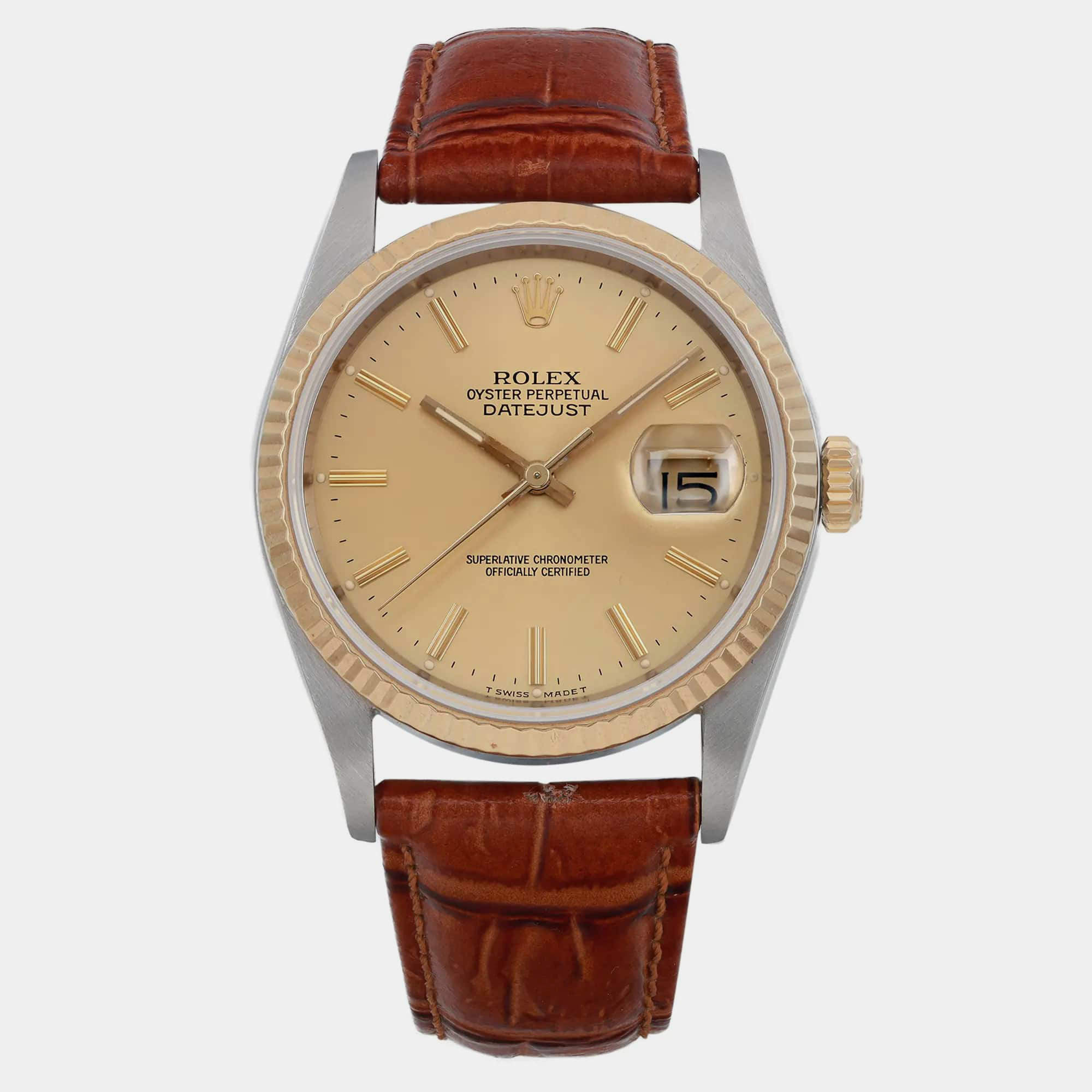 Pre-Owned Rolex Datejust 18K Yellow Gold Steel Champagne Wristwatch 36 mm