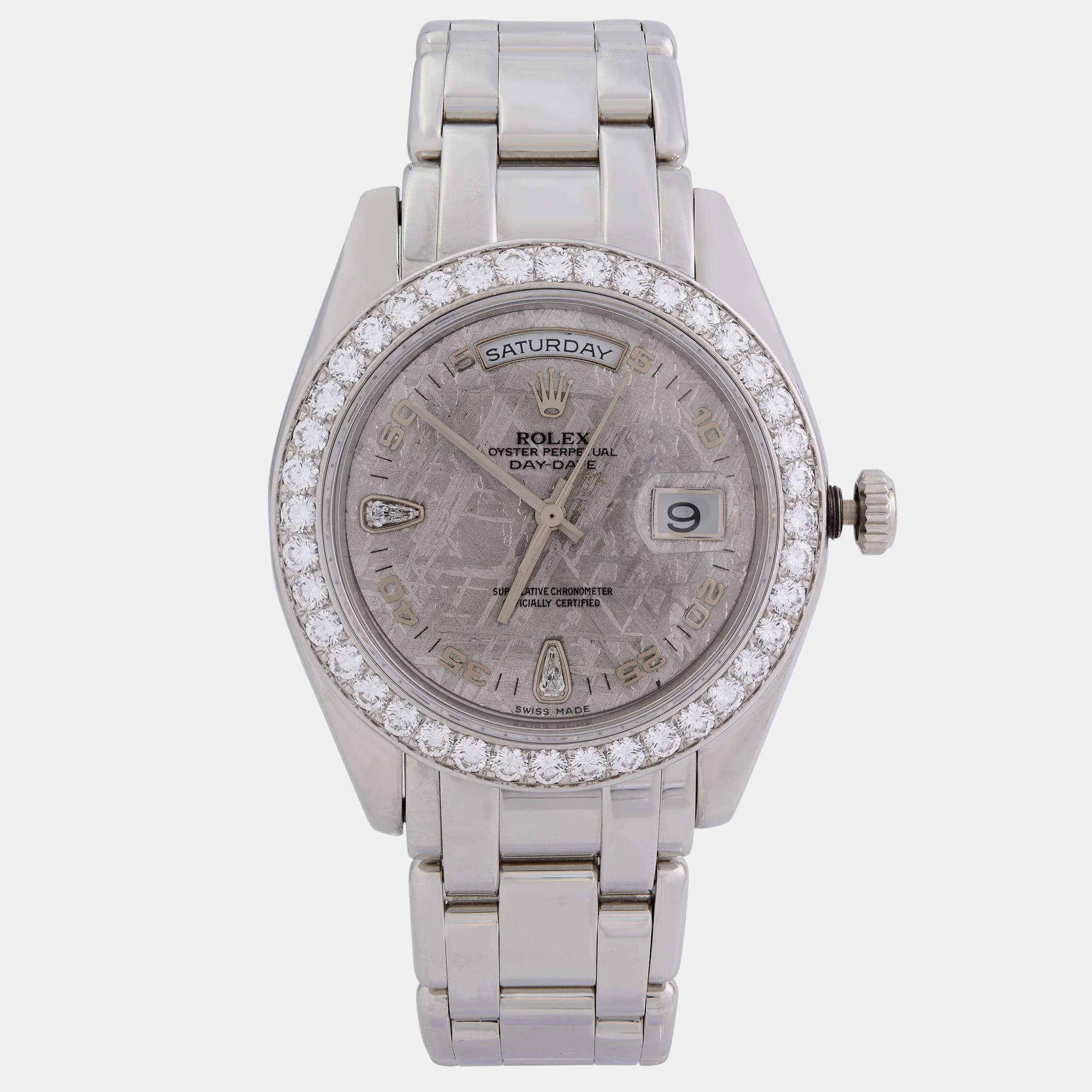 Rolex Meteorit Diamond Platinum Day-Date Automatic Men's Wristwatch 39 mm